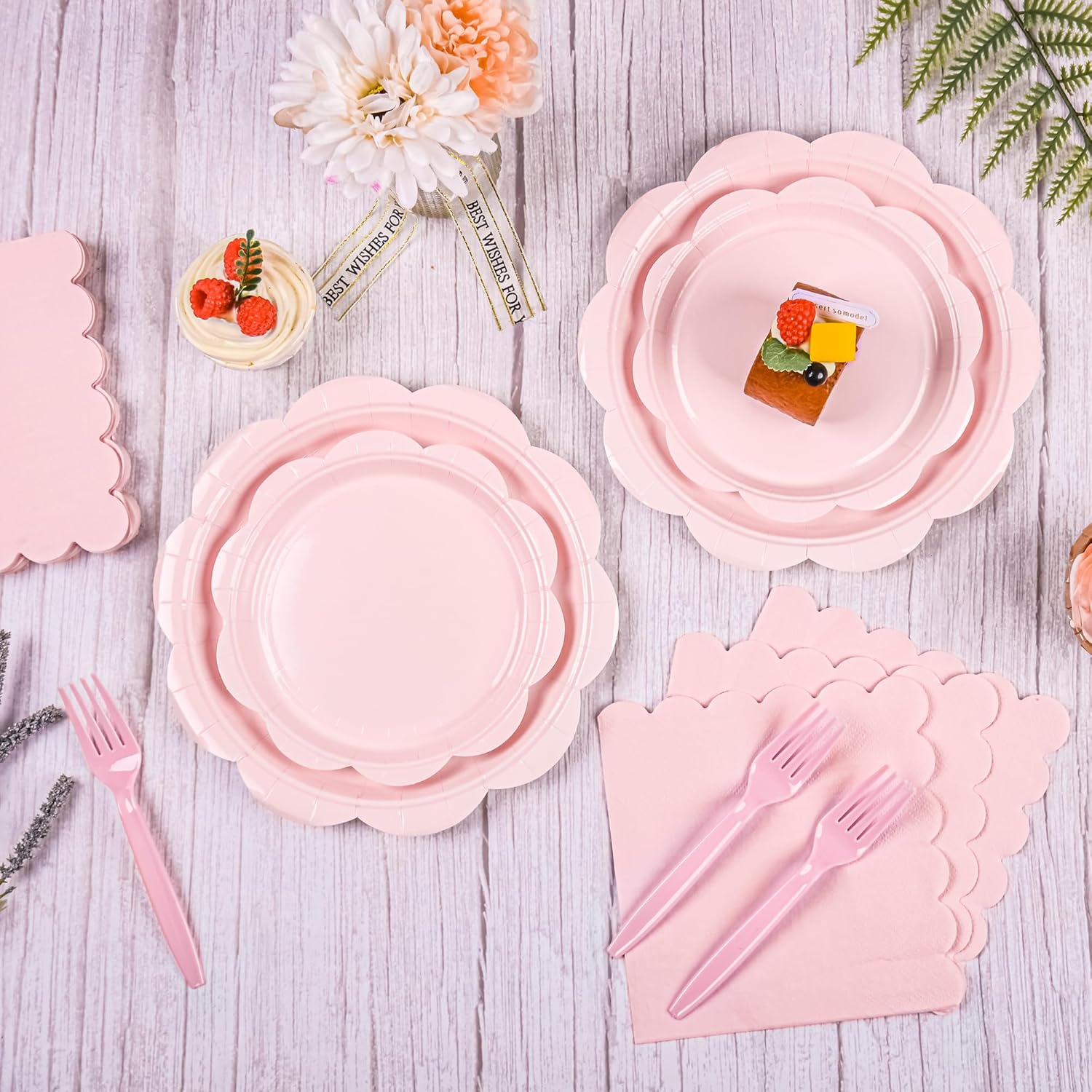 96 Pcs Pink Paper Plates and Napkins Set for 24 Guests
