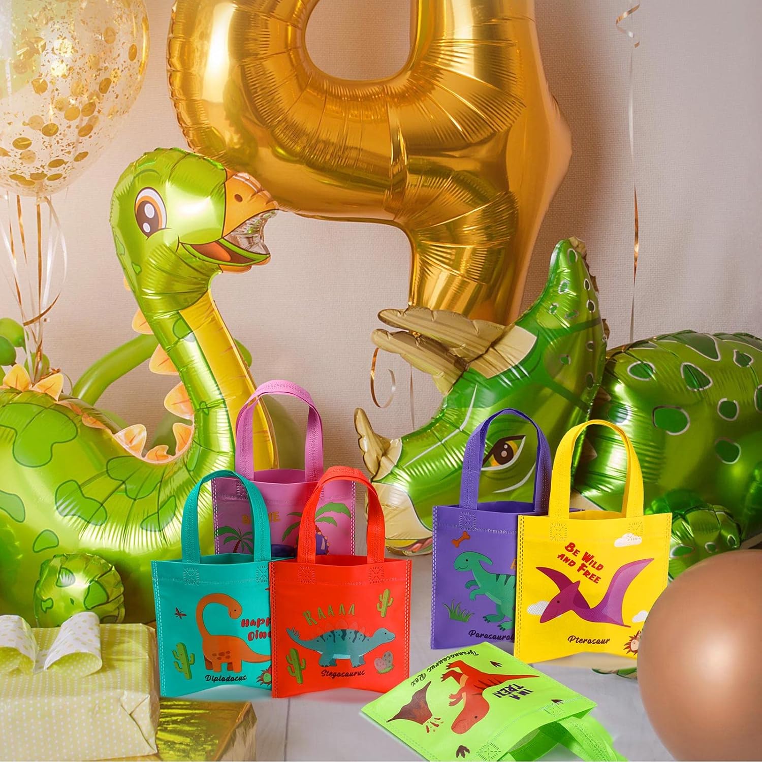 Tallew 24 Dinosaur Party Favor Bags with Handles Reusable