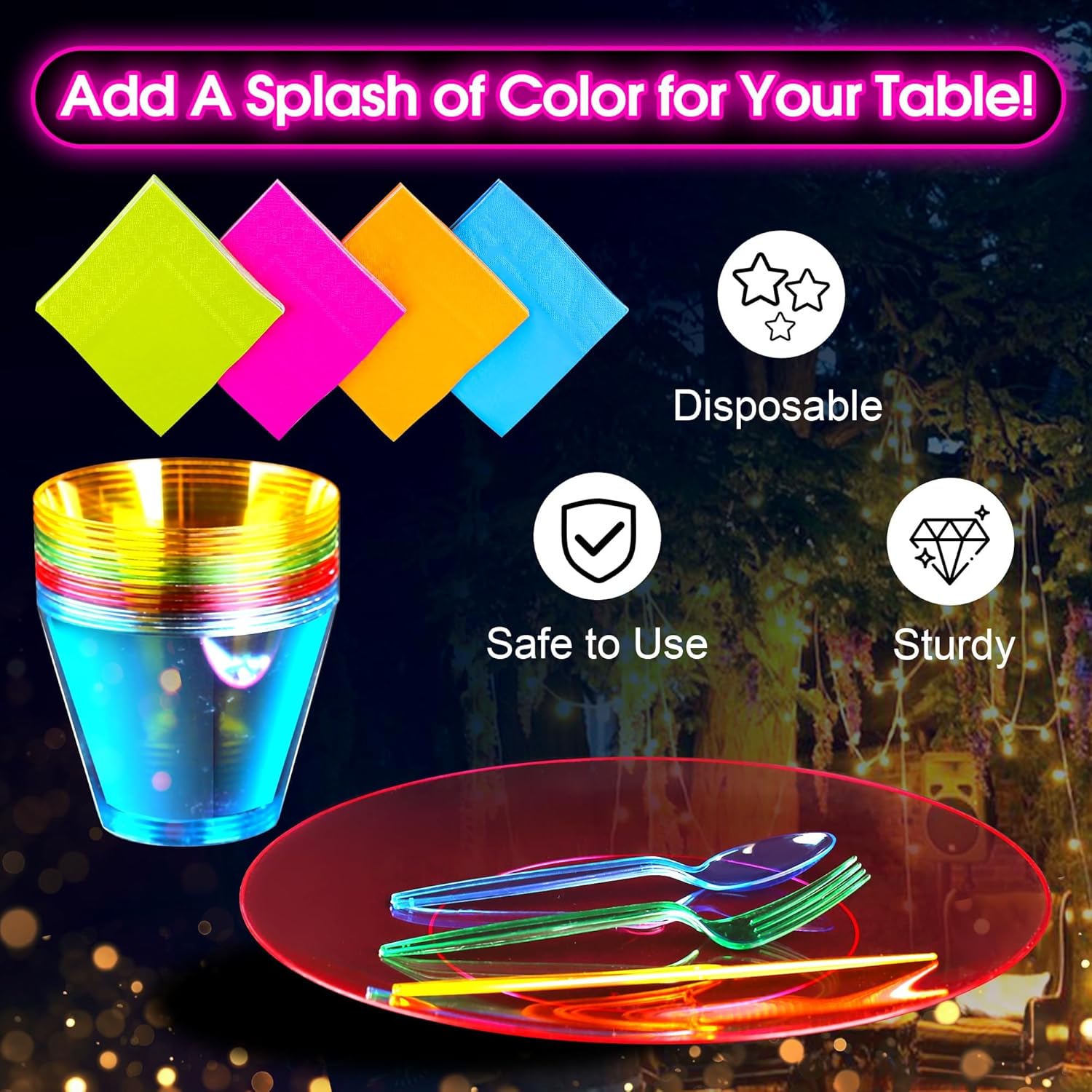 252 PCS Neon Party Supplies Set for 36 Guests