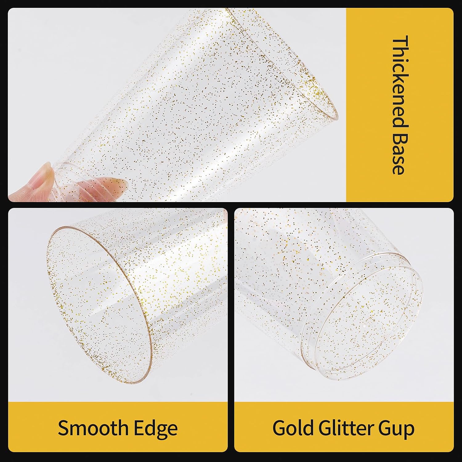 Goodluck 10 Oz 50 Pc Gold Glitter Plastic Cups for Parties