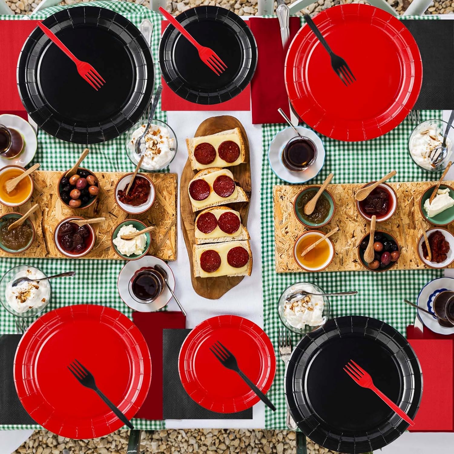96 Pcs Red and Black Party Plates and Napkins Set