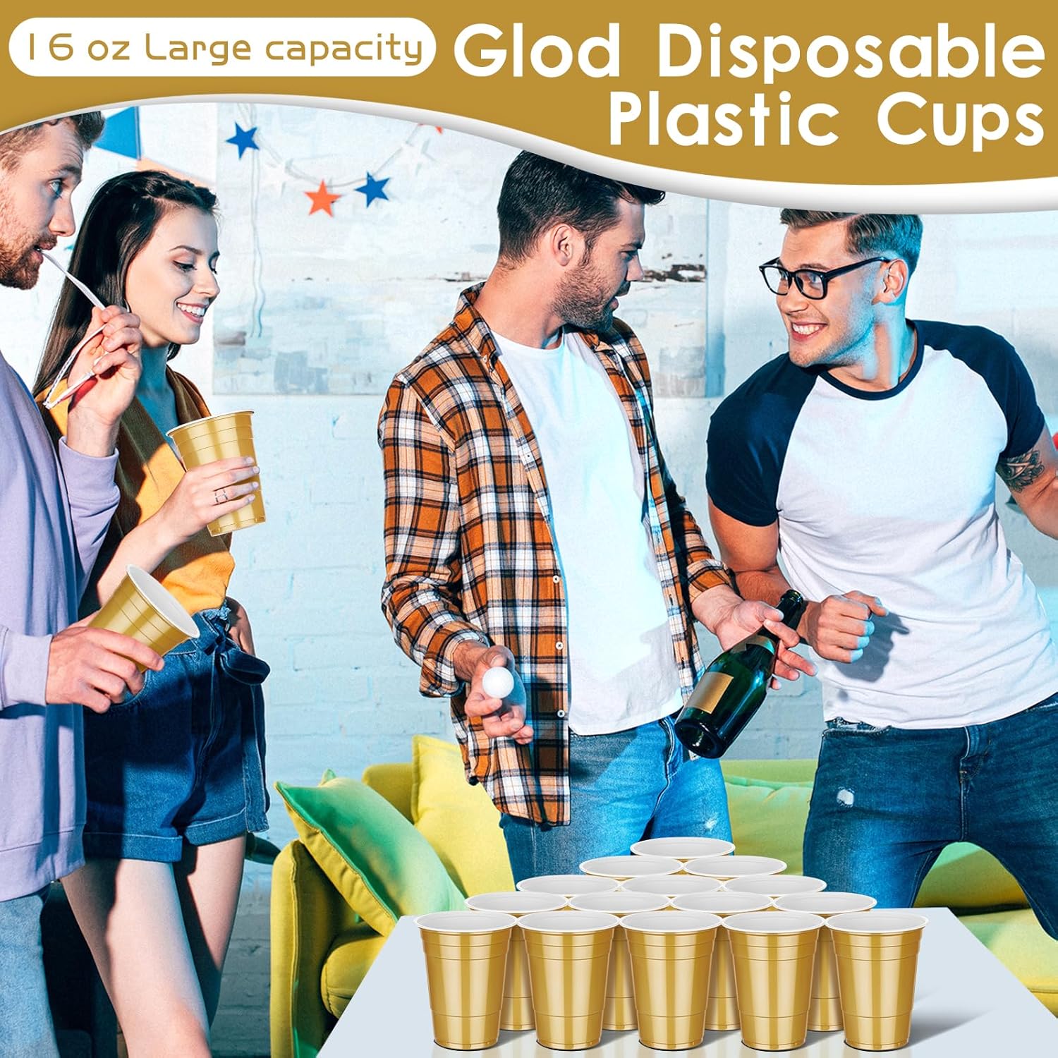 Dualshine 100 Pack 16 Oz Gold Plastic Cups for Parties