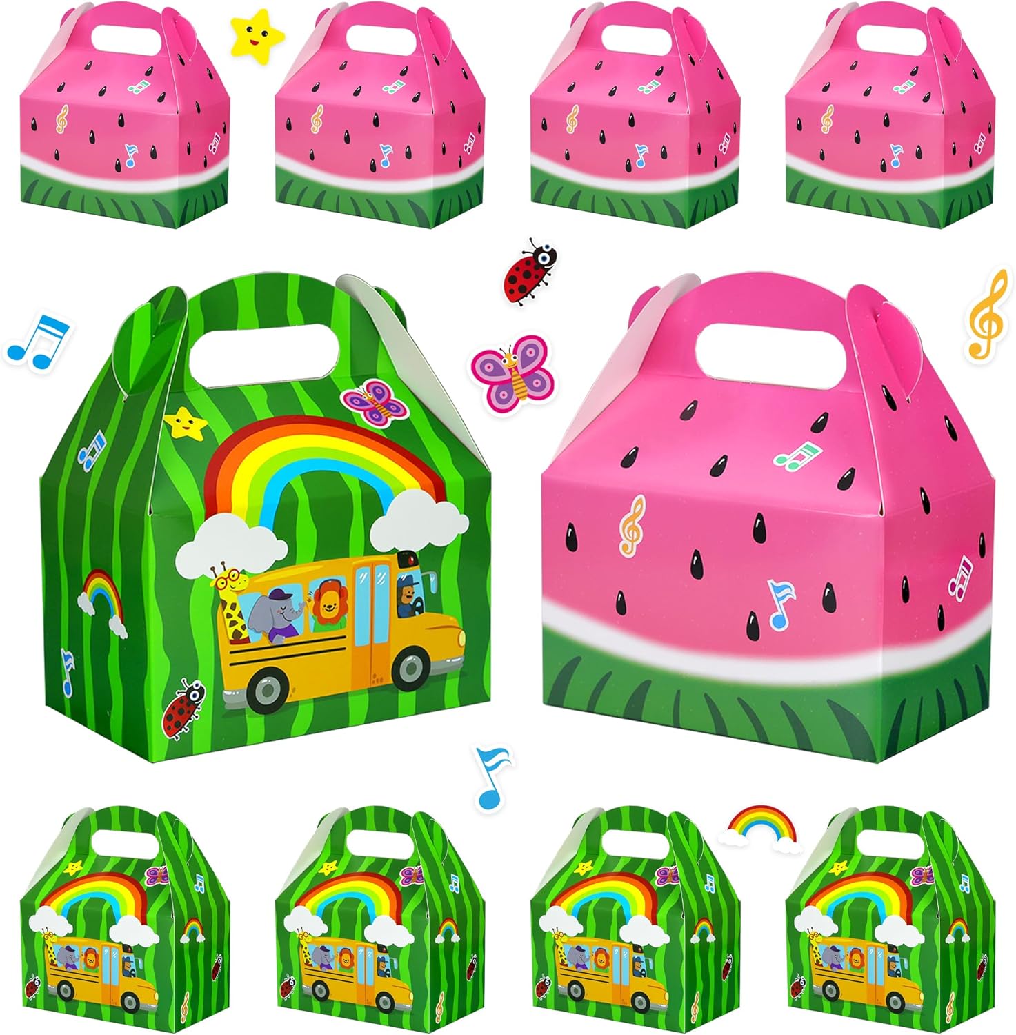 Caoekego Cartoon Melon Party Snack Boxes 16PCS Watermelon Theme Goodie Bags