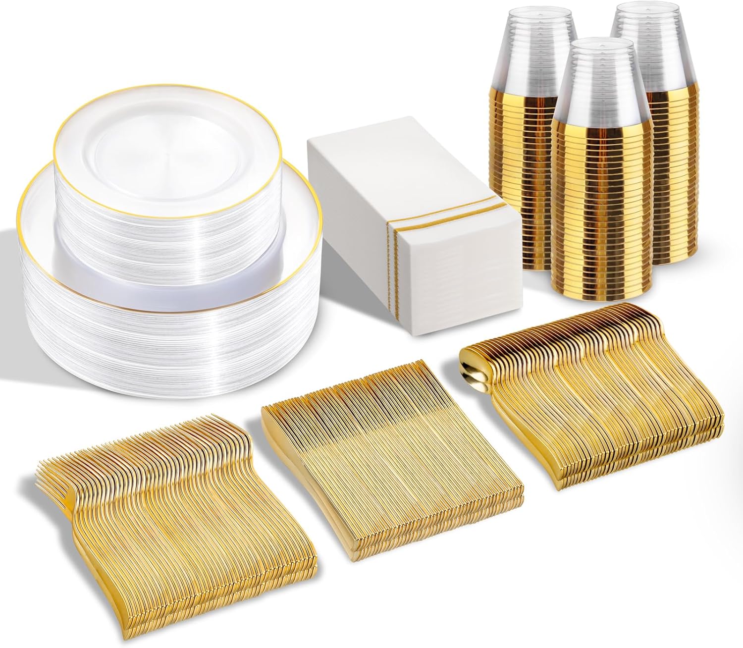 SUT 350Pcs Plastic Dinnerware Set for 50 Guests
