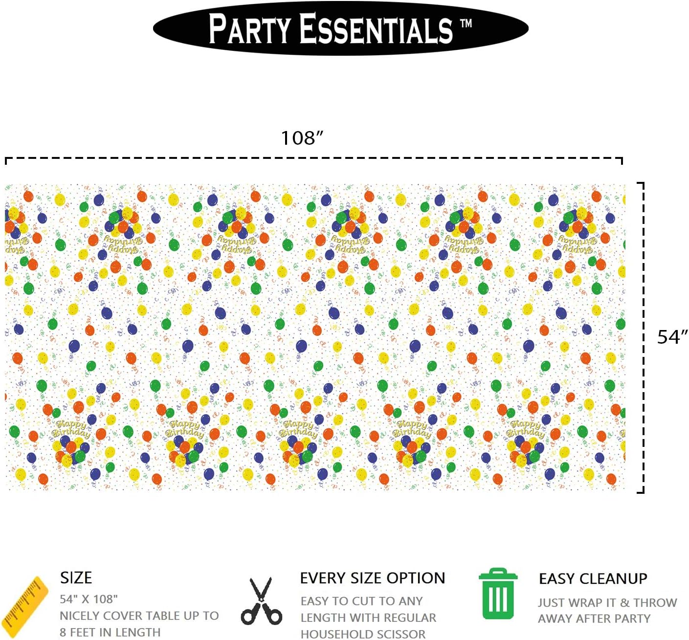 Party Essentials Heavy Duty Plastic Table Cover Happy Birthday 54x108