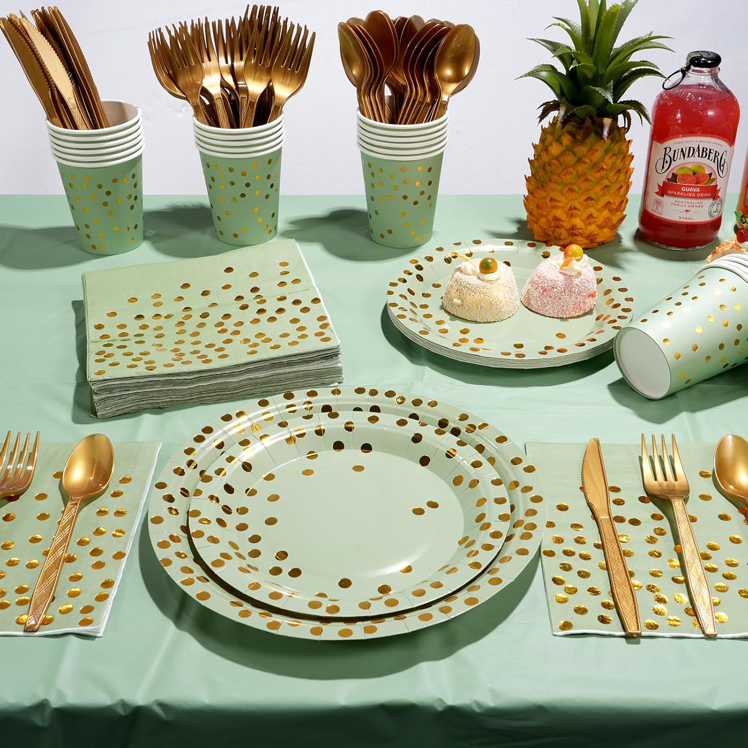 YIDAKO 350pcs Sage Green Plates and Napkins Set