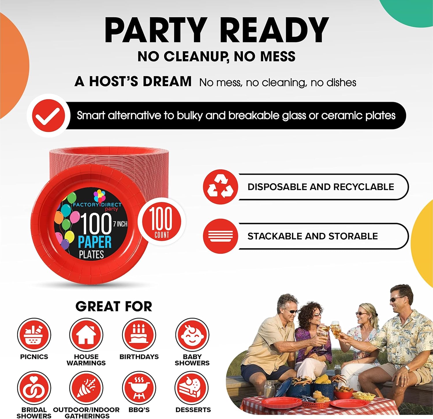 Exquisite Heavy Duty 7 Inch Red Paper Plates 100 Pcs Party Supplies