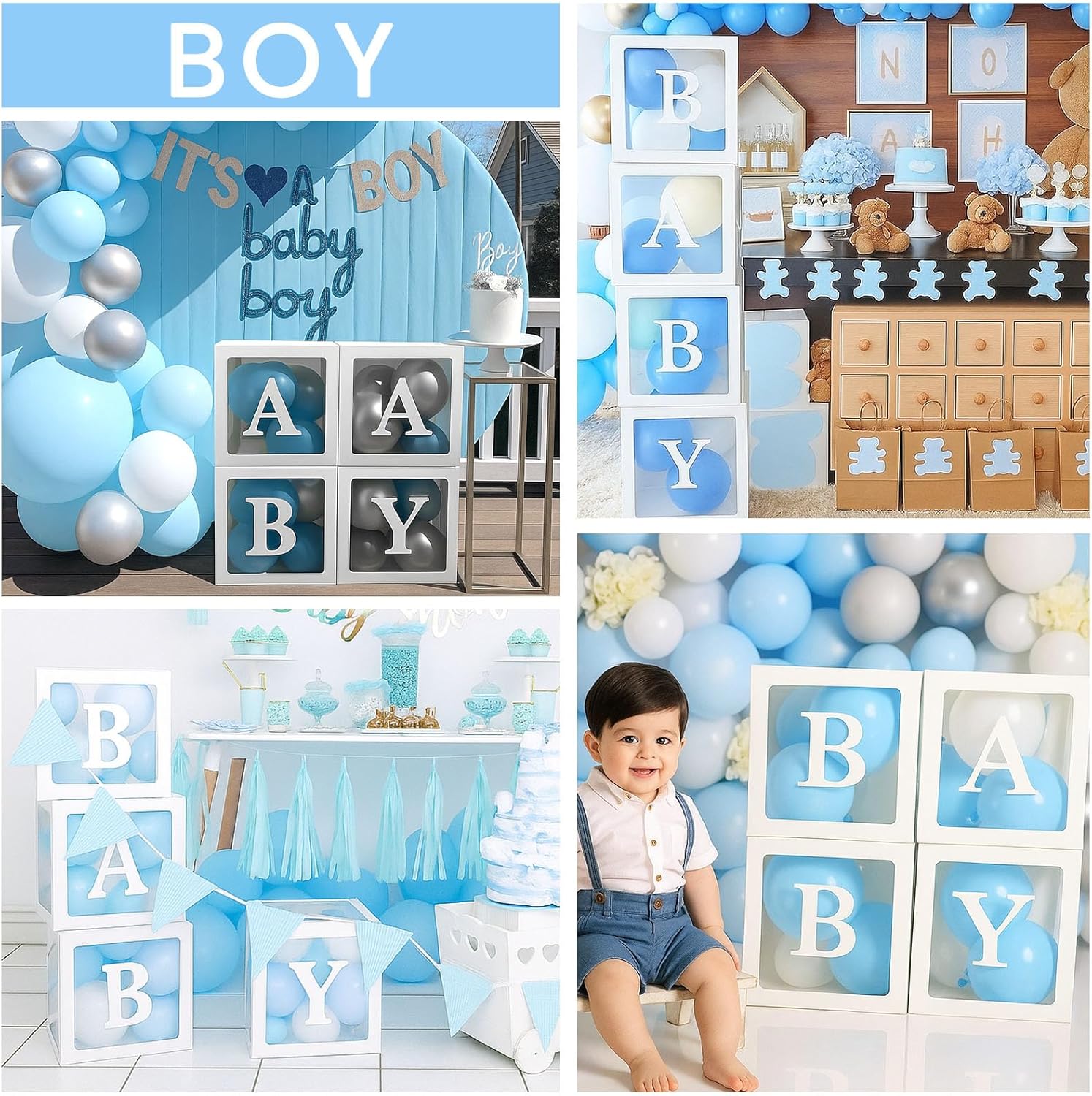 VGOODALL 4PCS Clear Balloon Boxes with Letters for Baby Showers