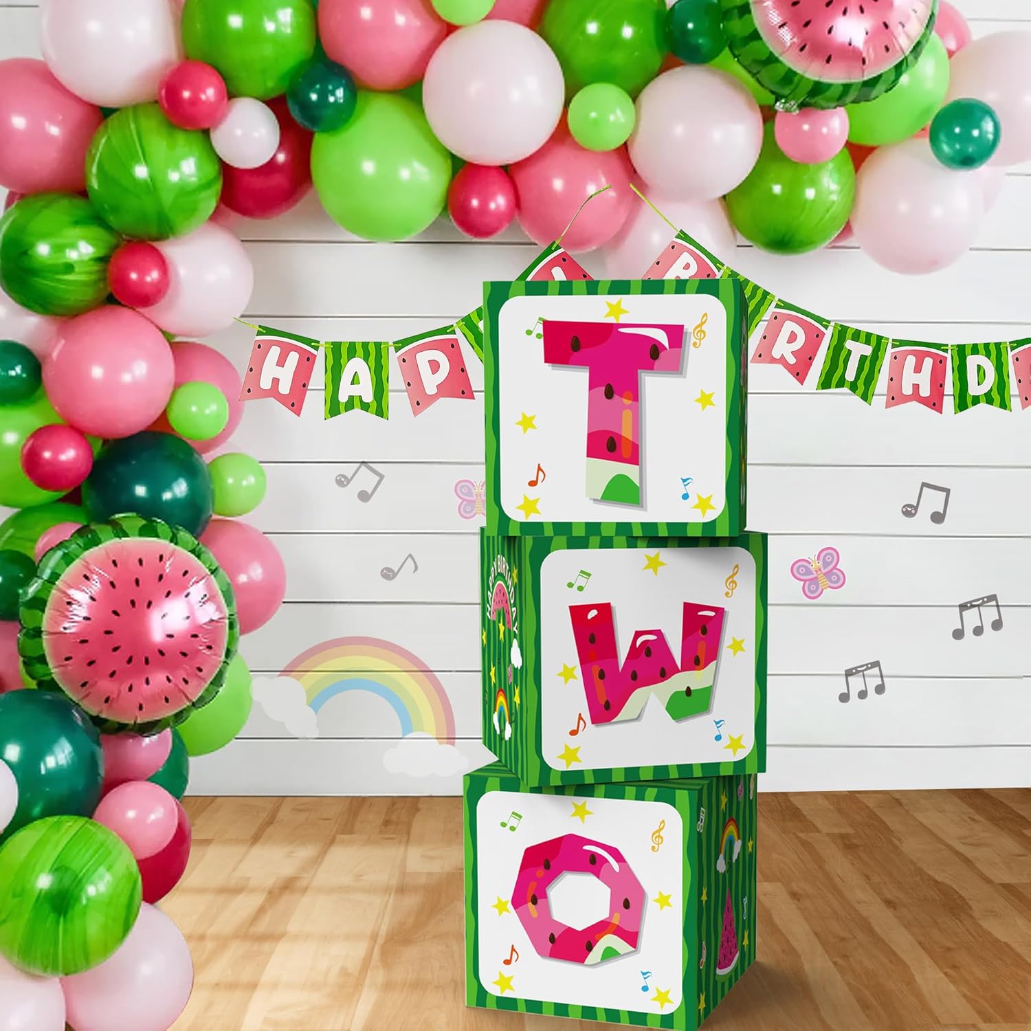 Cartoon Melon 2nd Birthday Balloon Gift Boxes Decor