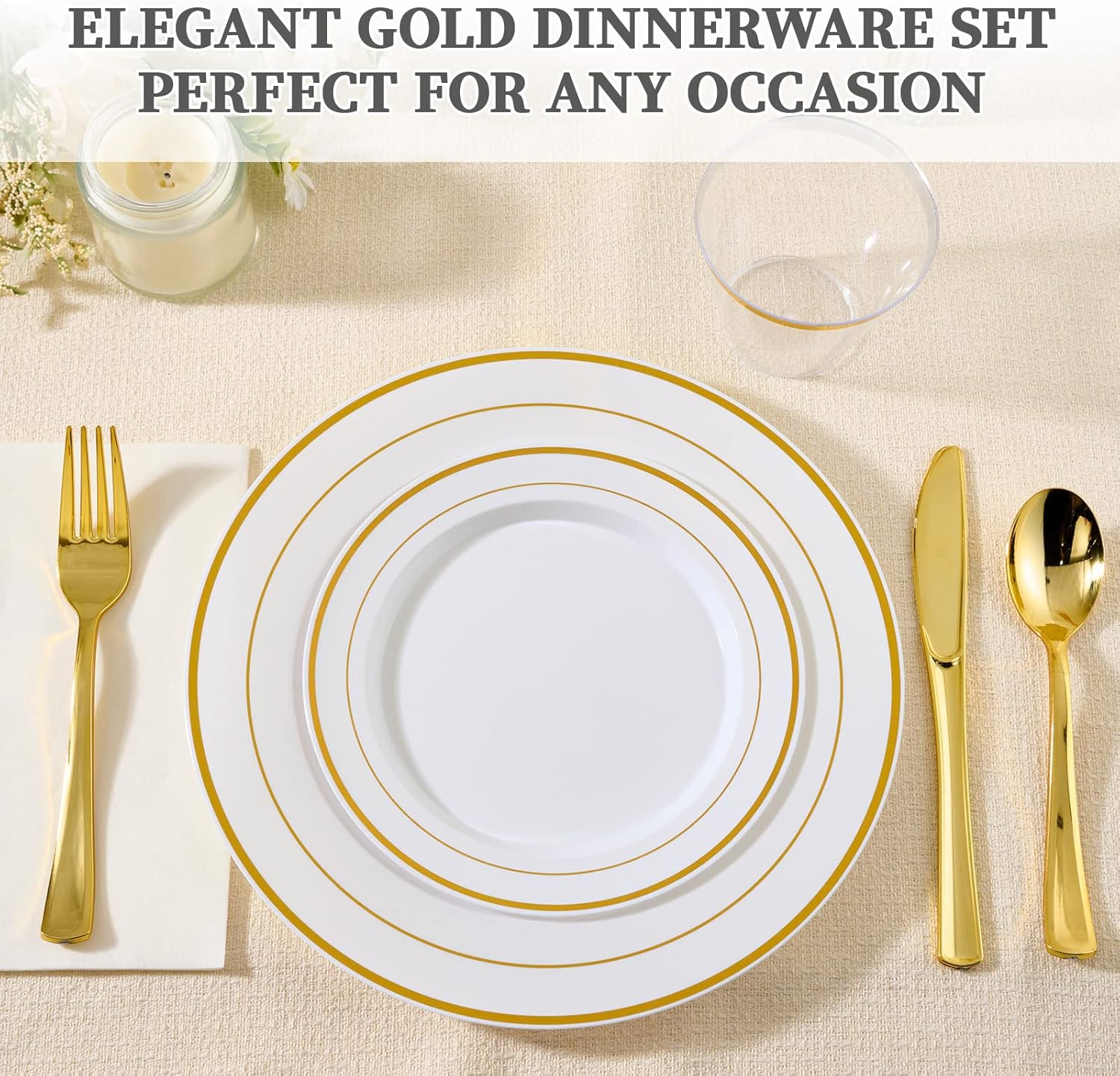 FOCUSLINE 600 Ct Gold Dinnerware Set for 100 Guests