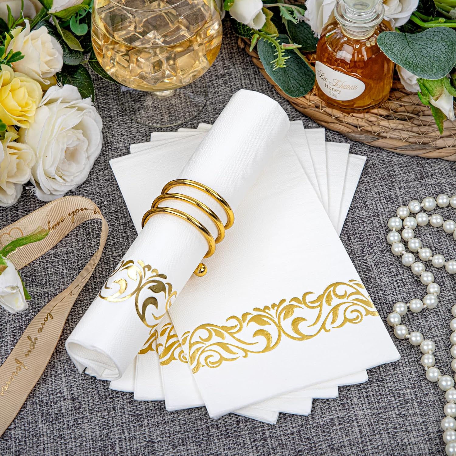 WDF 100 Pack Gold Napkins Disposable 3ply