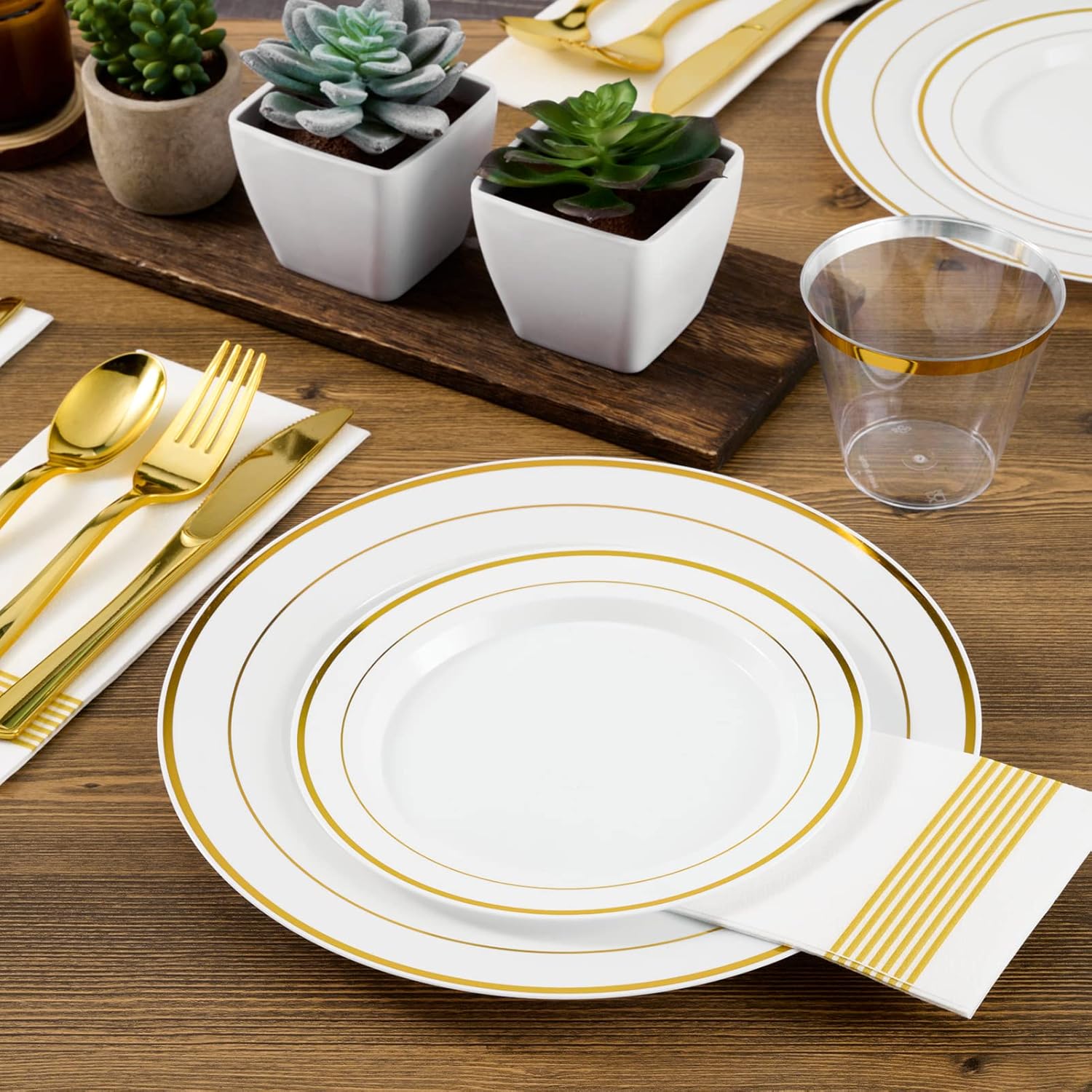 FOCUSLINE 600 Ct Gold Dinnerware Set for 100 Guests