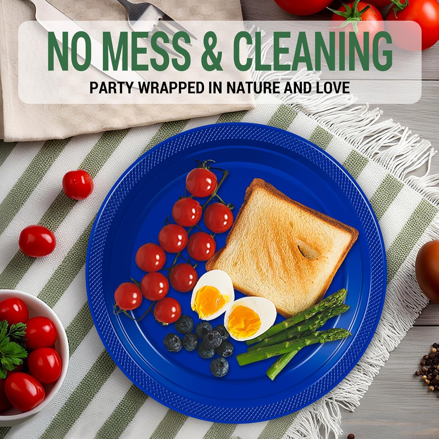 50 Royal Blue Plastic Plates for Party Supplies