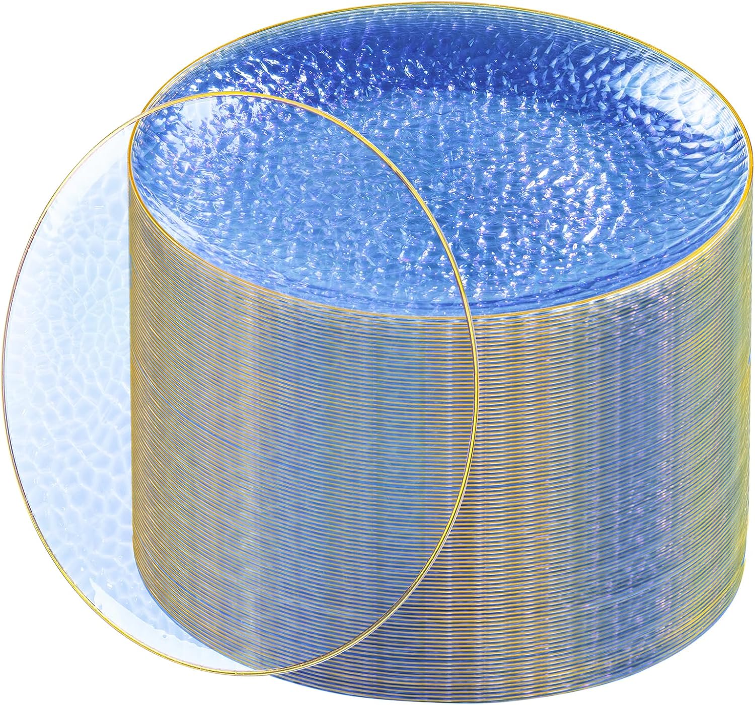 Rubtlamp 100 Pcs Blue Gold Plastic Plates - 10 Inch