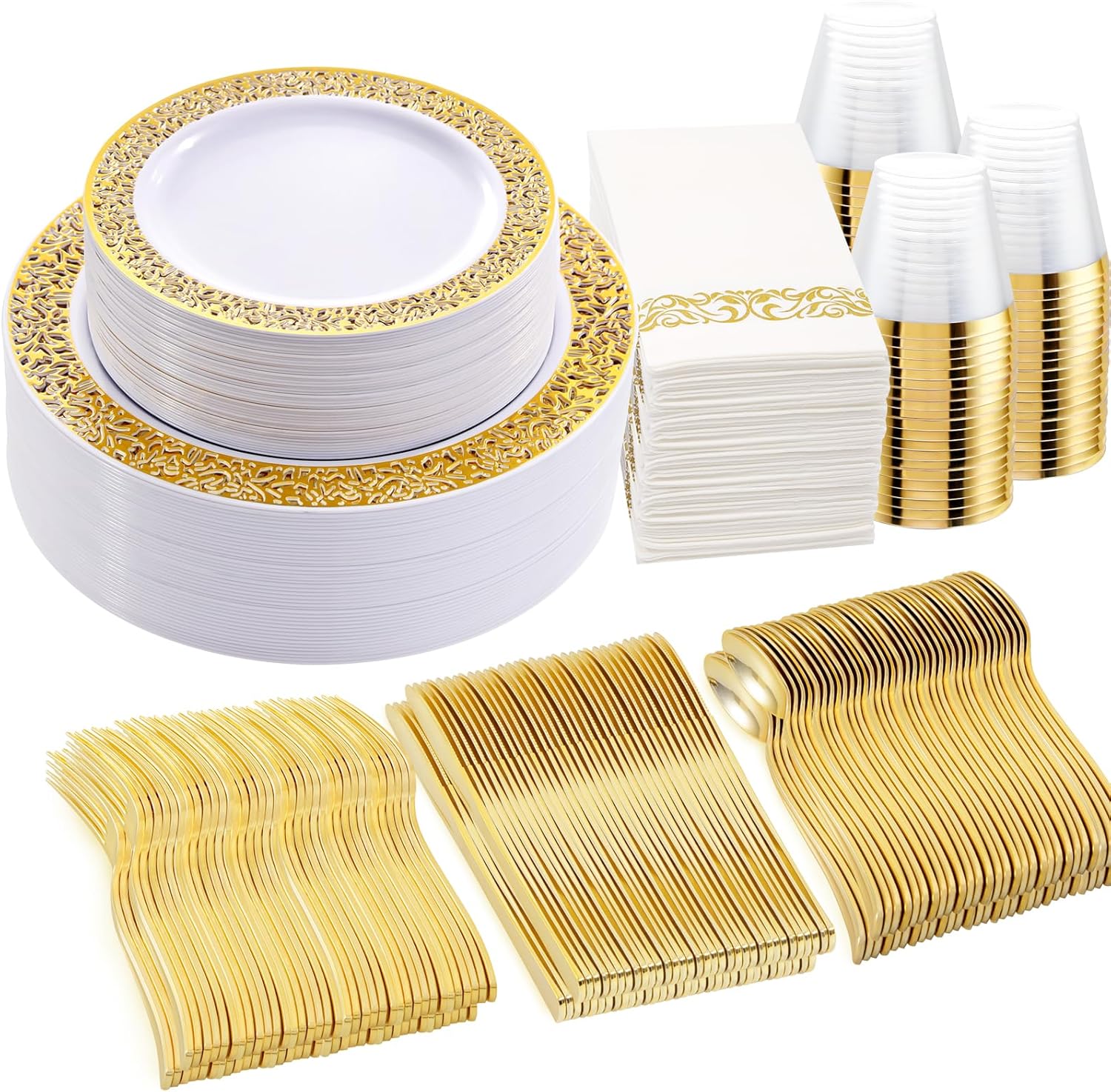 WELLIFE 350Pcs Gold Dinnerware Set for Parties