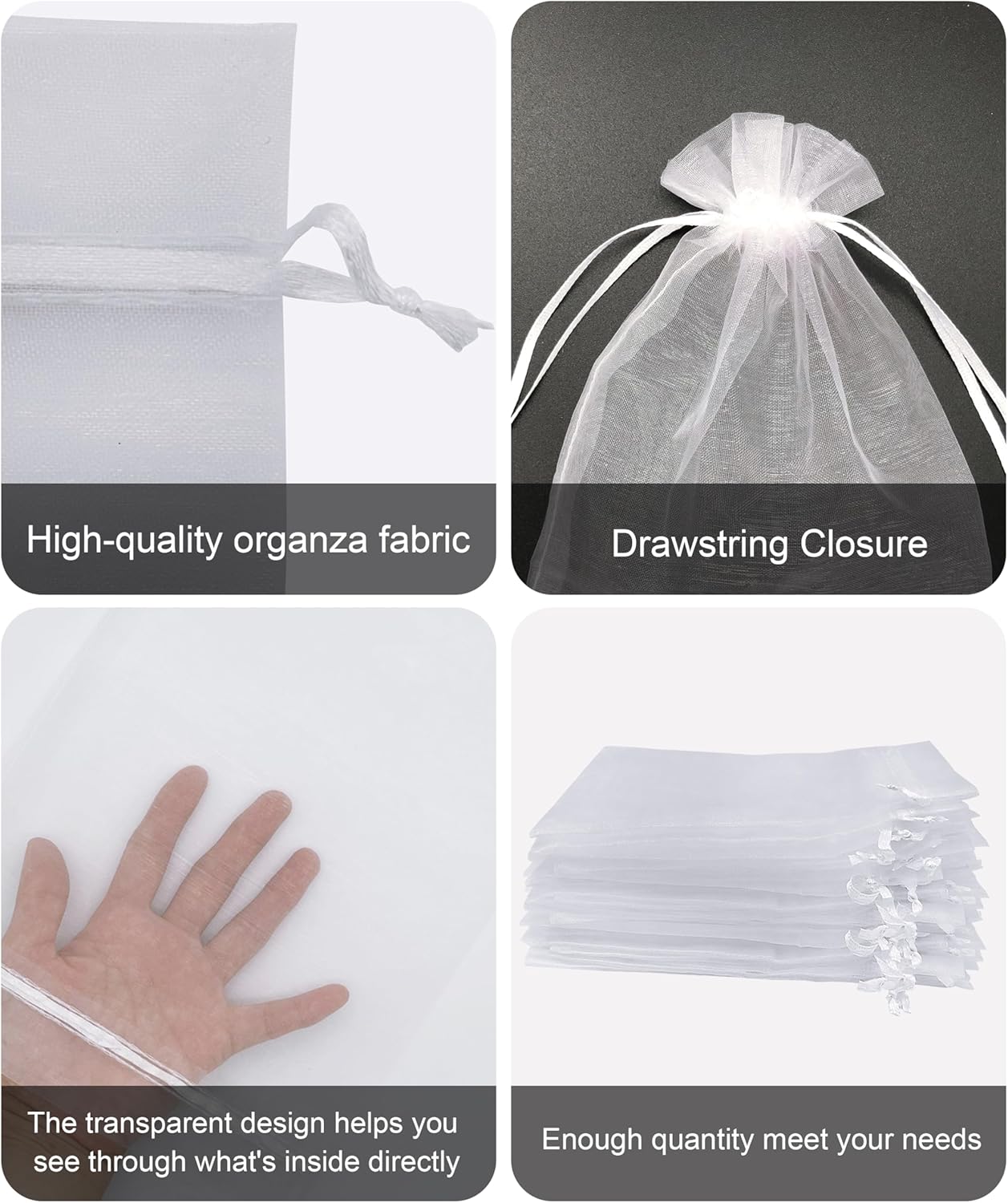 100PCS White Organza Gift Bags 4x6 Inch Wedding Favor Pouches