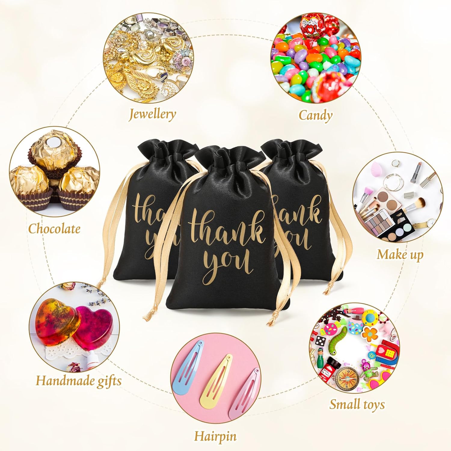 Sieral 50 Pcs Drawstring Thank You Satin Gift Bags