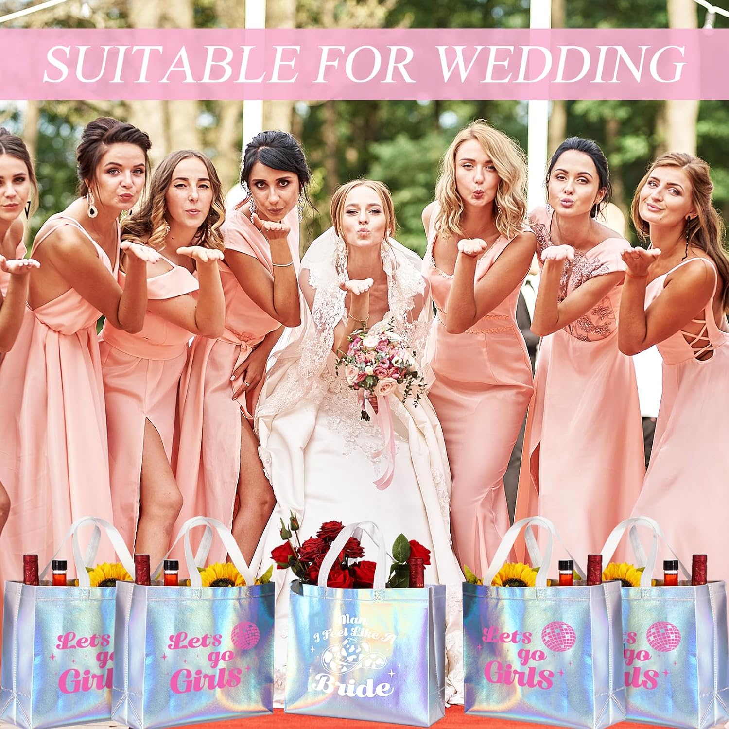 Cindeer 12 Pcs Lets Go Girls Bridesmaid Bags Holographic