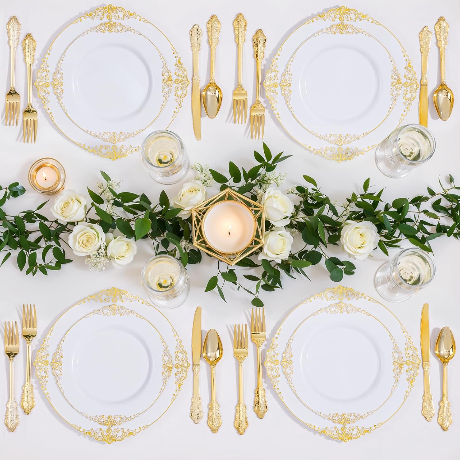 Nervure 175PCS Gold Plastic Plates for 25 Guests Wedding Party Supplies