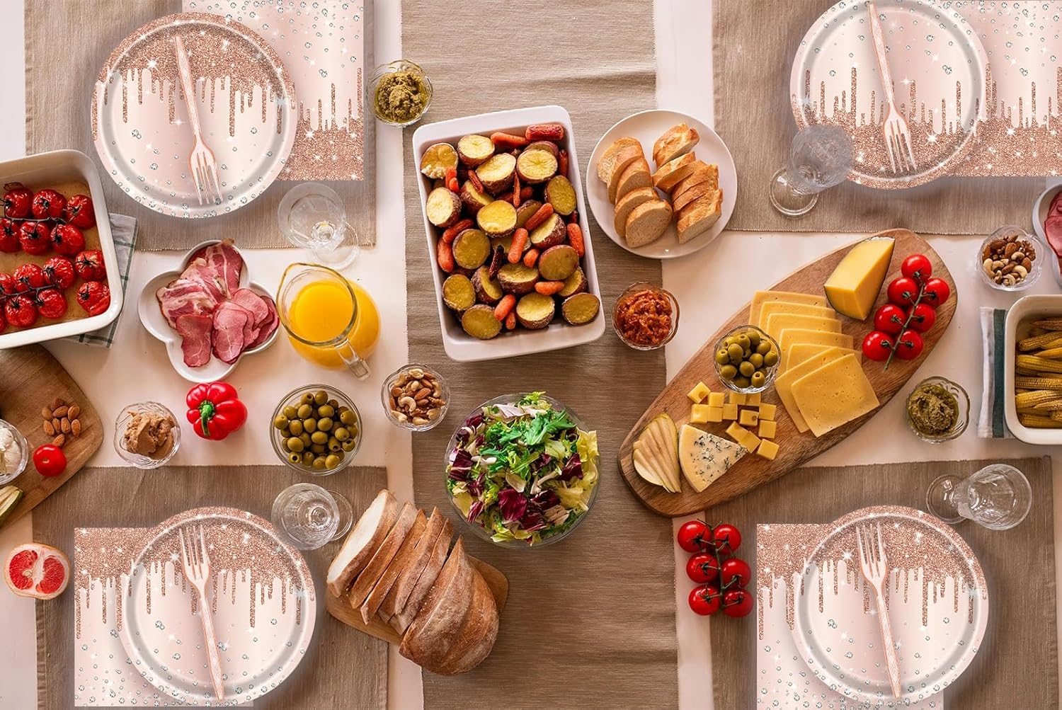 72 Pcs Rose Gold Party Tableware Set for 24 Guests
