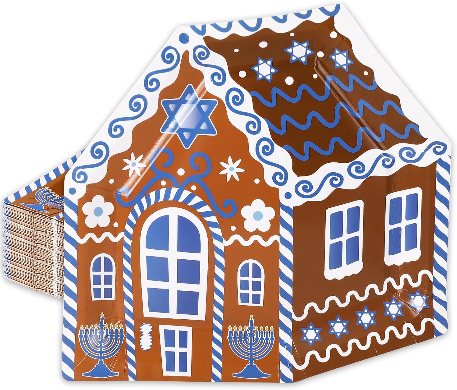 Whaline 24Pcs Hanukkah Paper Plates with Gingerbread House Design