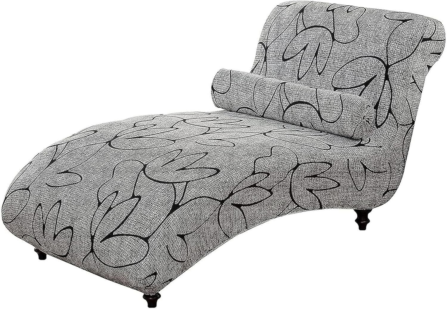 Printed Armless Chaise Lounge Chair Covers with Round Pillowcase