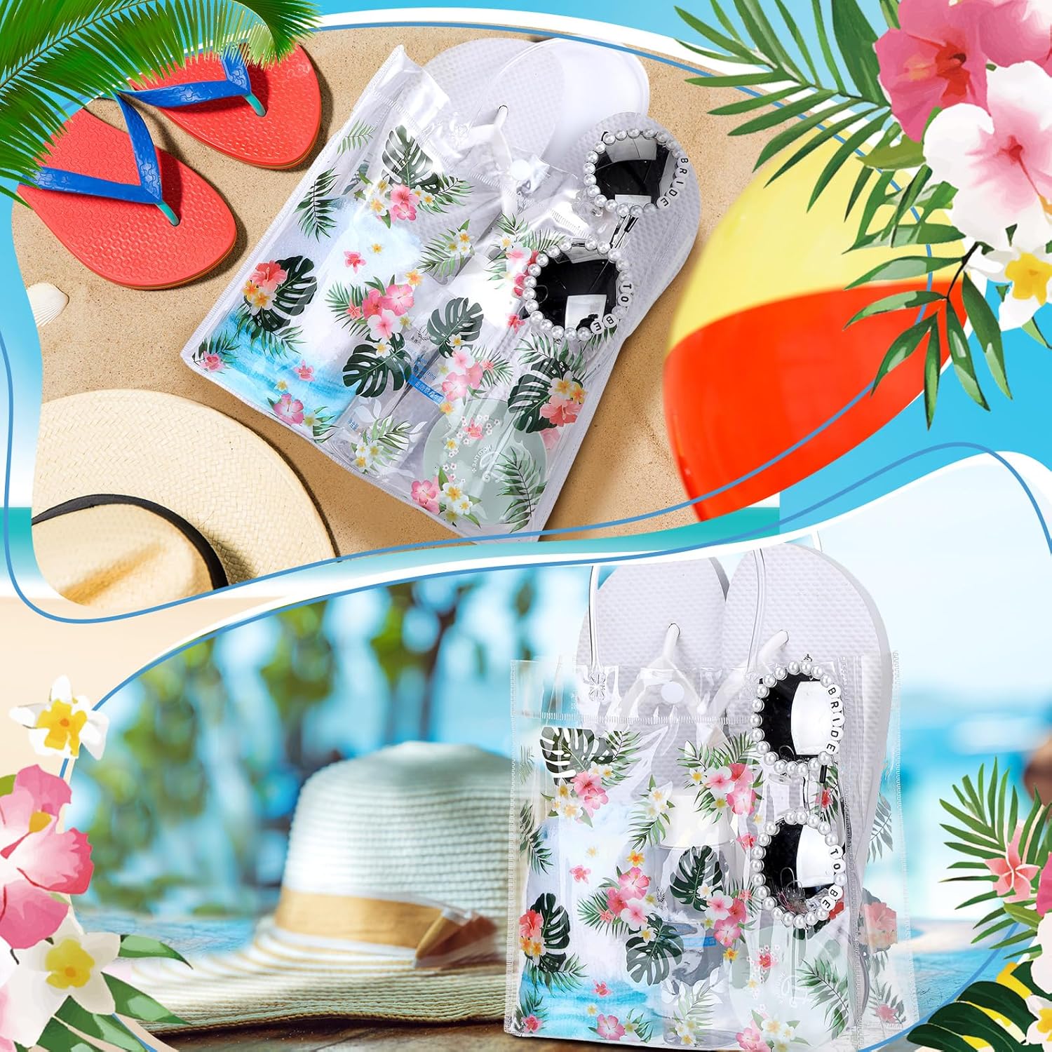 Engrowtic 24 Pcs Hawaiian Clear Gift Bags with Handle