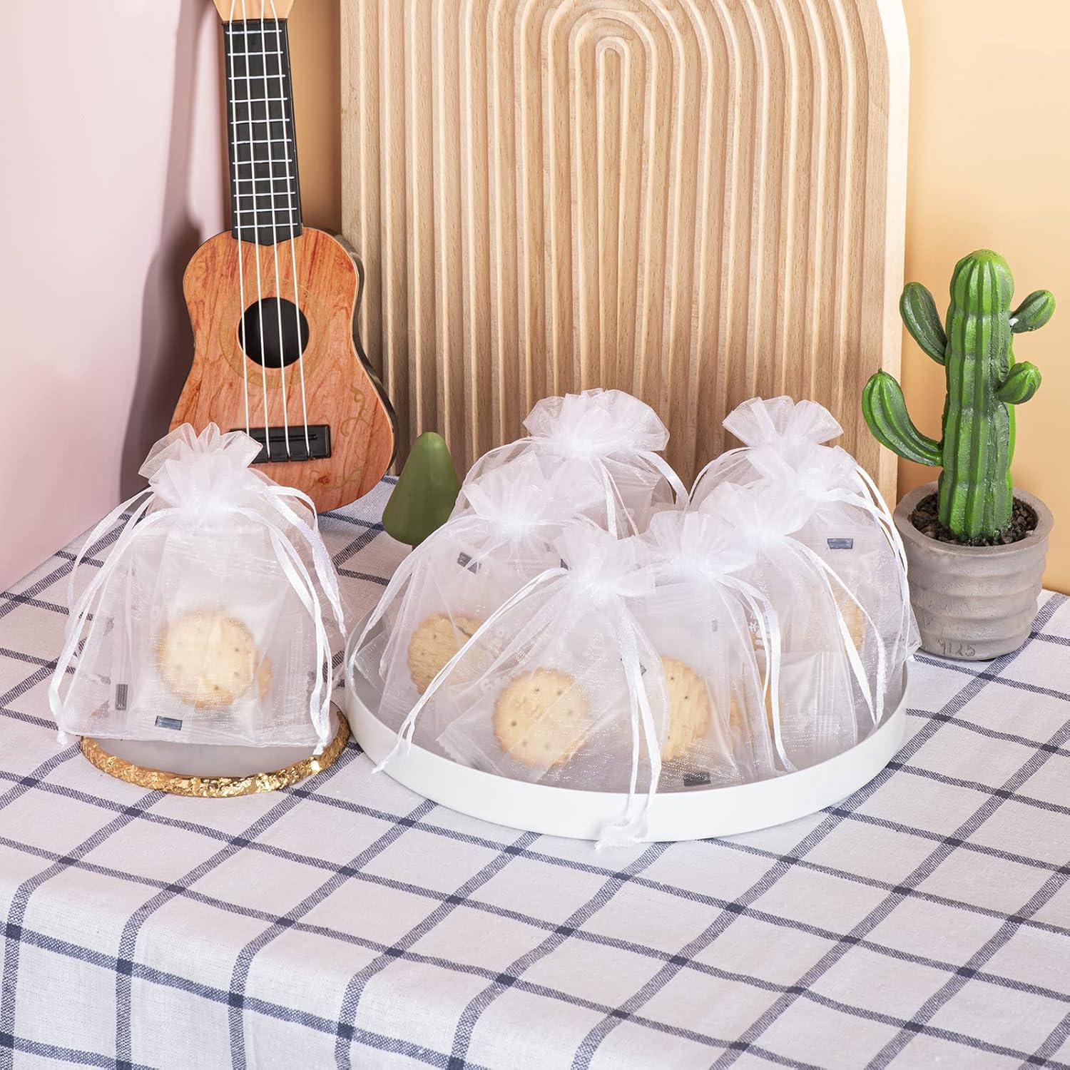 100PCS White Organza Bags 3x4 Inches Drawstring Gift Pouch