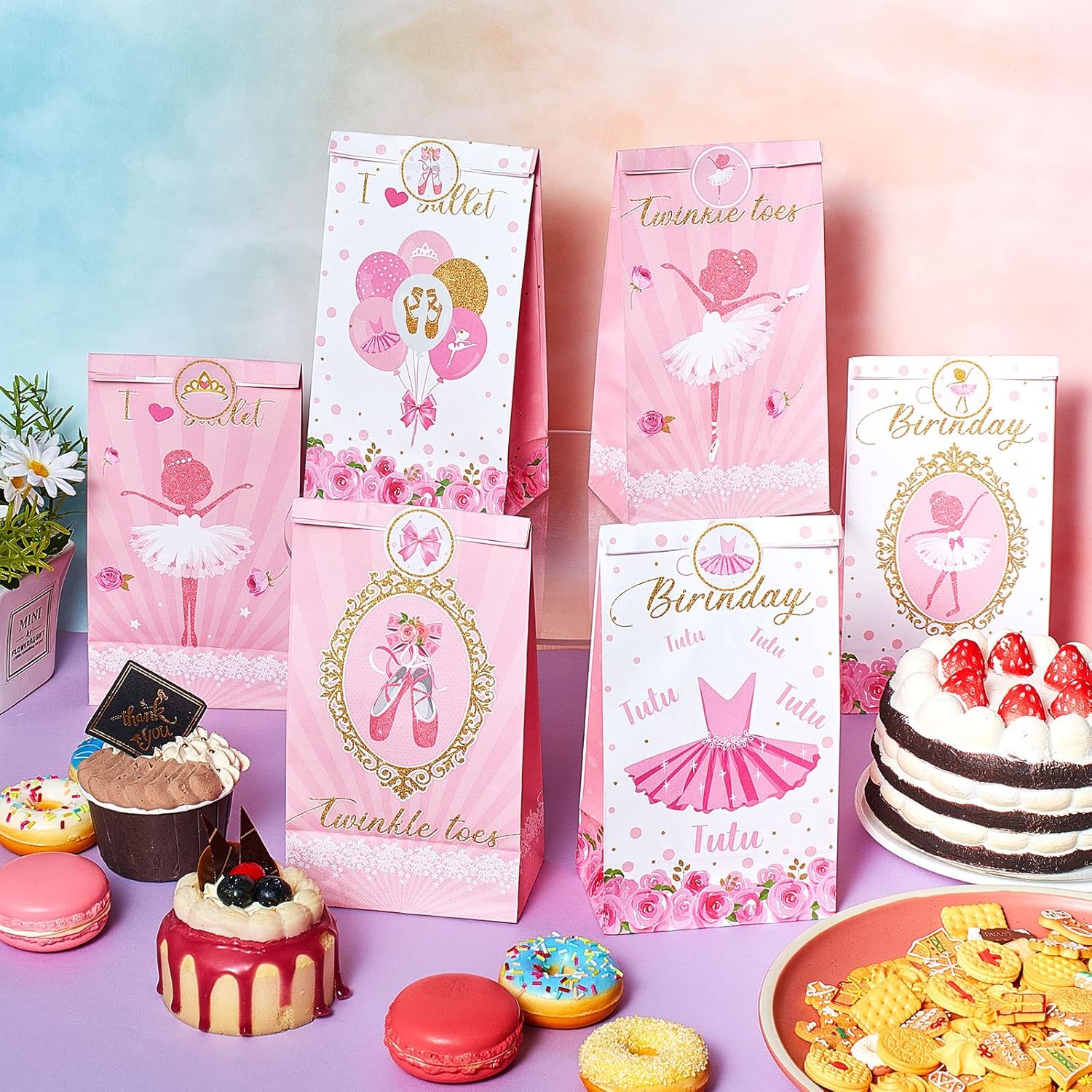 Jecery 24 Pcs Mini Ballerina Gift Bags for Birthday Parties