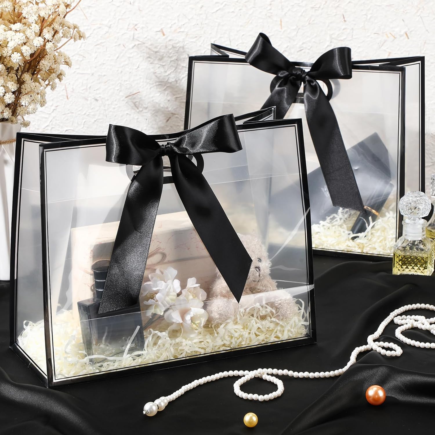 Aliceset 12 Pcs Clear Plastic Gift Bags with Handles Reusable