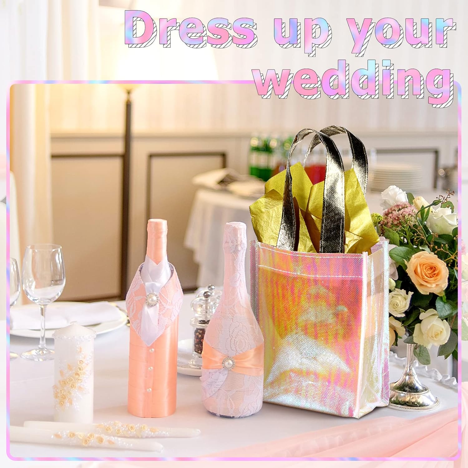 Jutom 20 Pack Iridescent Gift Bags Reusable Party Tote With Handles
