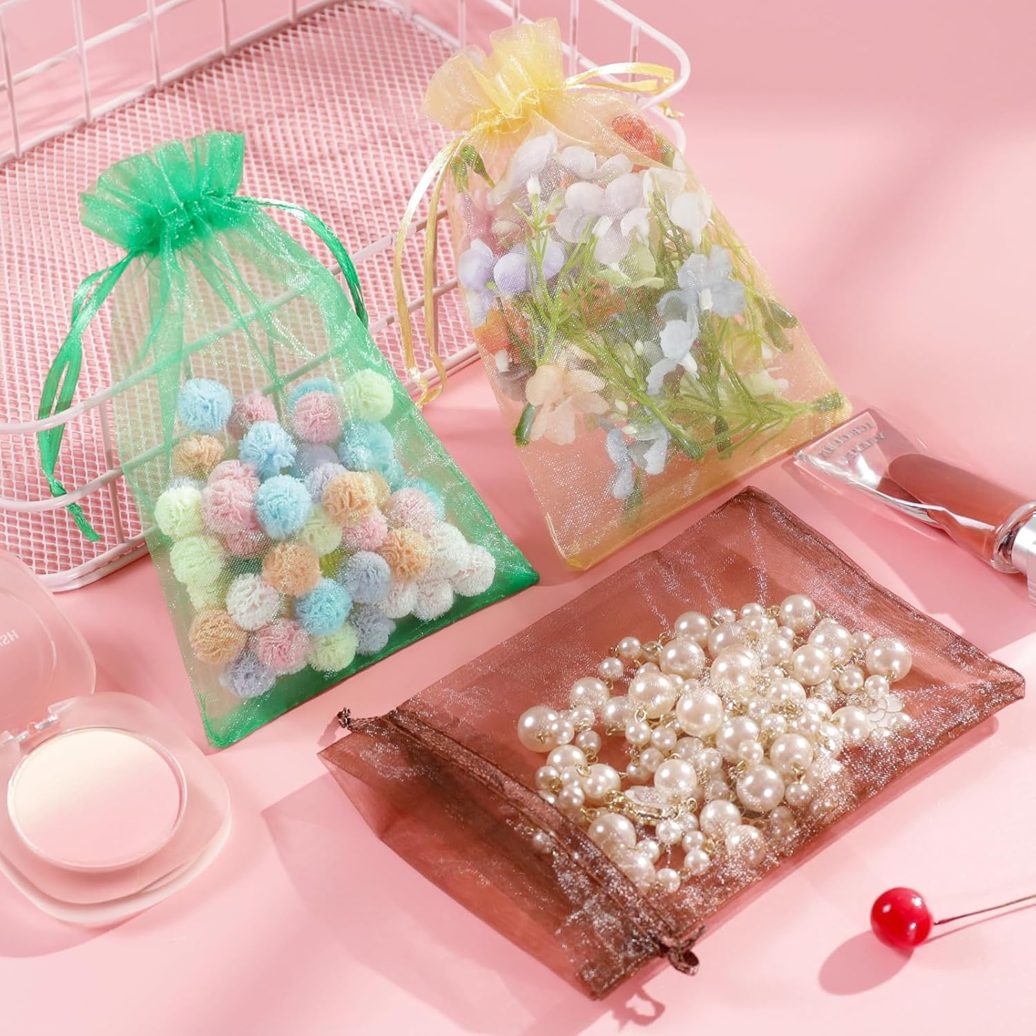 Hopttreely 100PCS Sheer Organza Drawstring Bags
