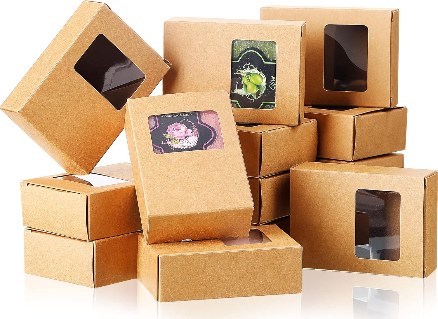 Spakon 30 Pcs Mini Kraft Soap Boxes with Window