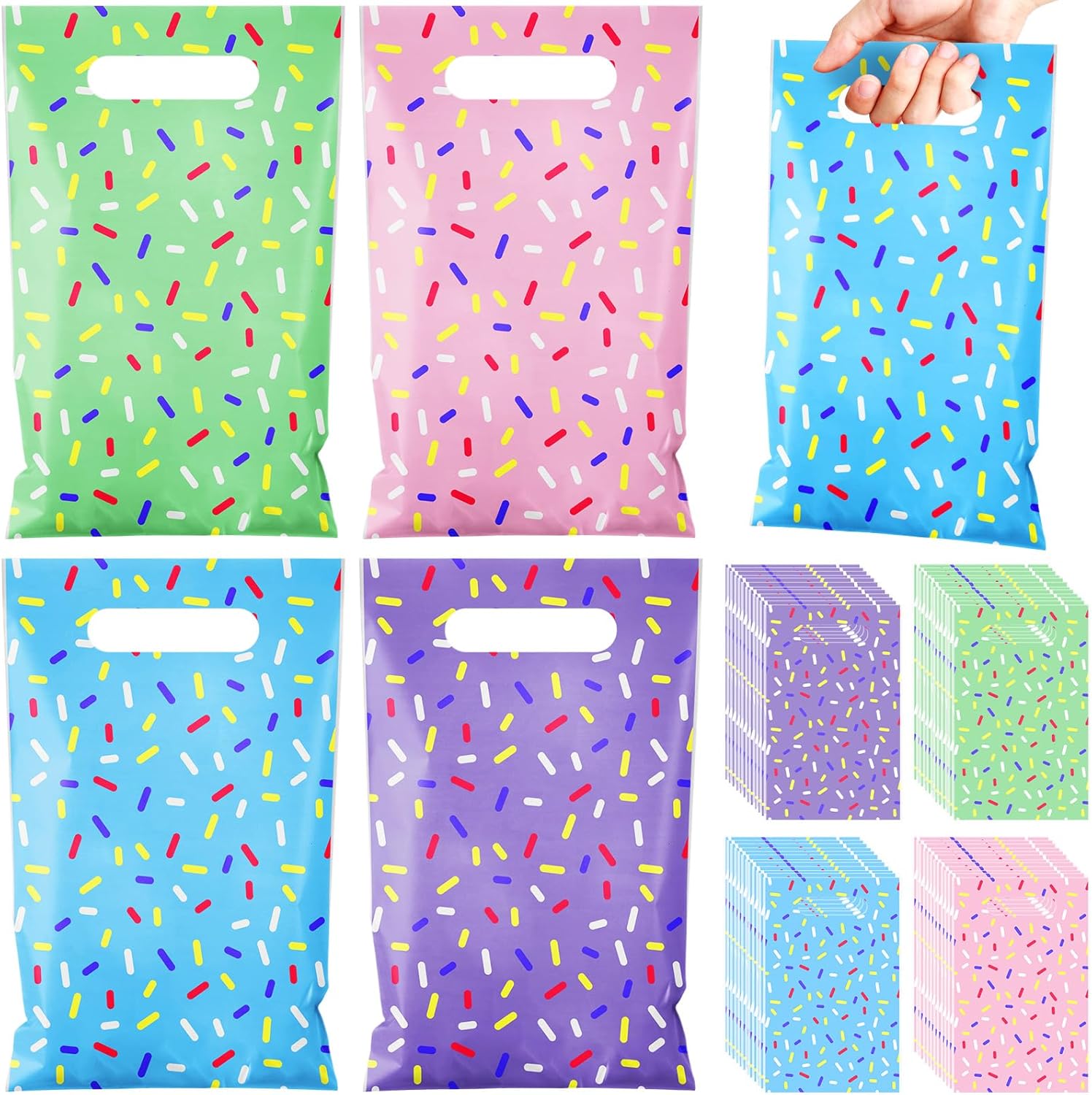 Sweetude 48 Plastic Donut Confetti Gift Bags with Handle