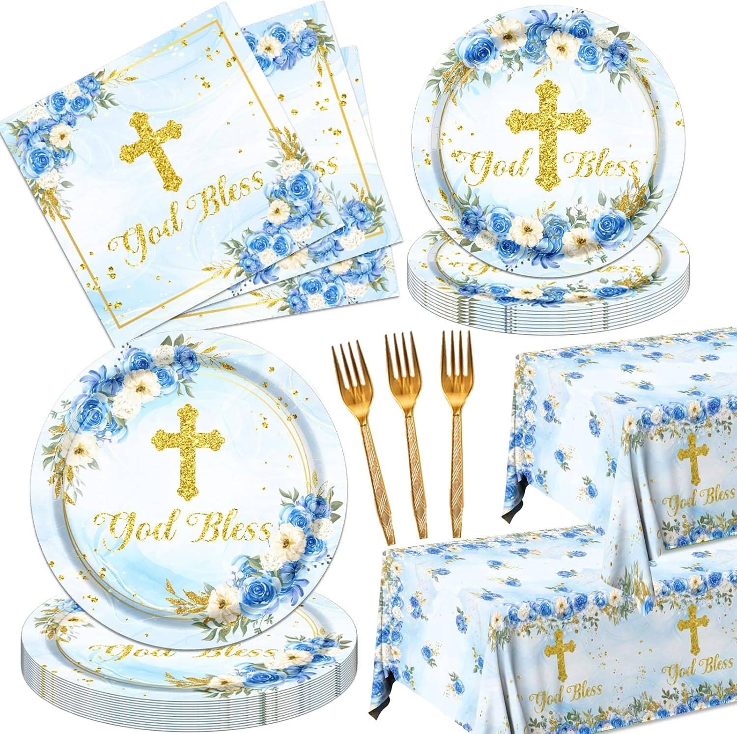 God Bless Plates Napkins Baptism Communion Party Tableware Set