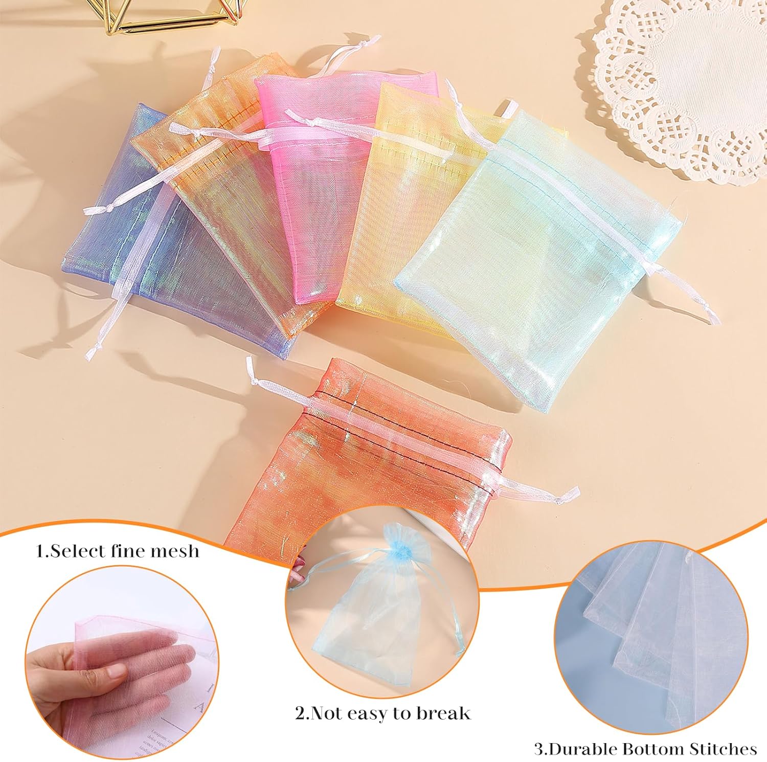 100PCS Sheer Organza Bags With Drawstring for Wedding and Party Favor