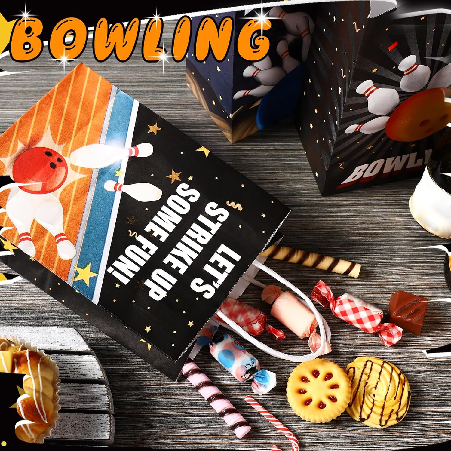 Kolldenn 24 Pcs Bowling Party Favor Bags