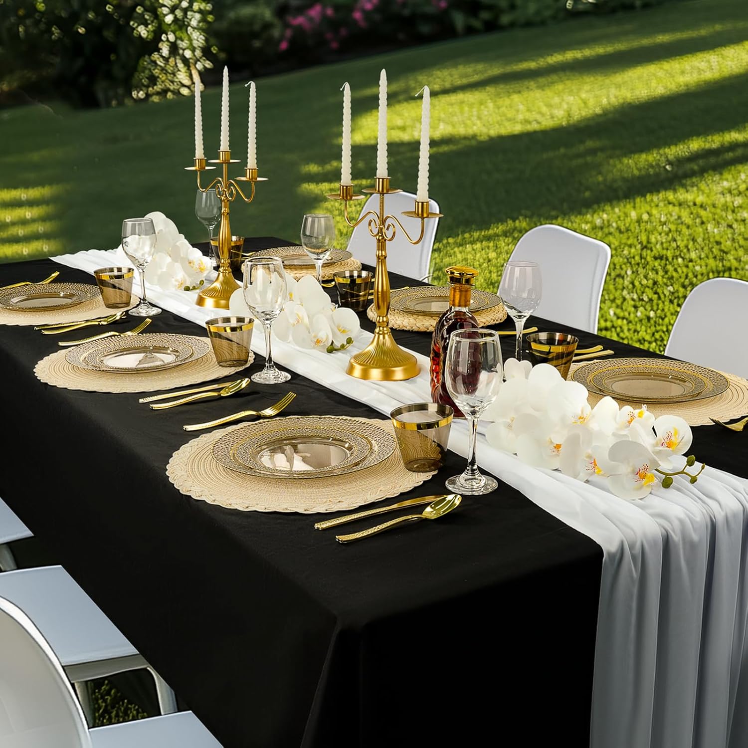 350PCS Clear Black Plastic Plates for 50 Guests