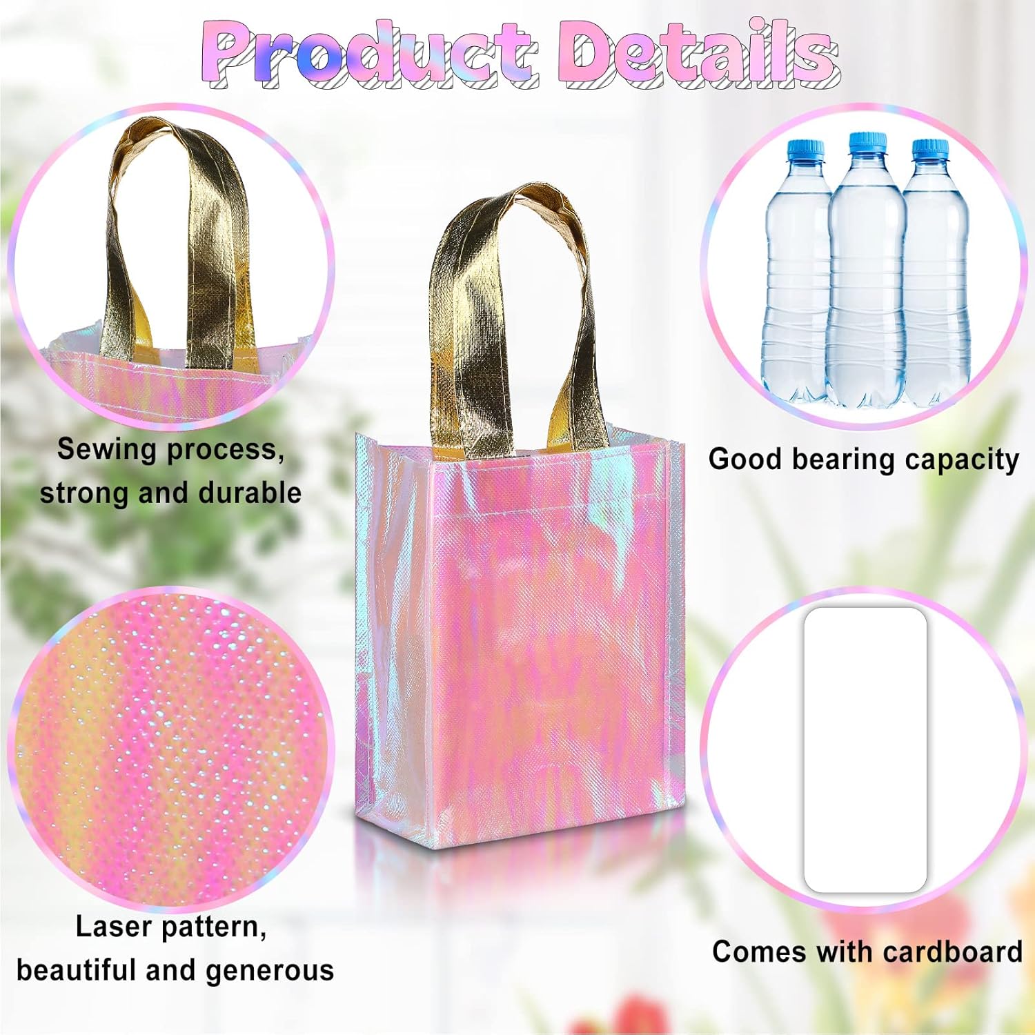 Jutom 20 Pack Iridescent Gift Bags Reusable Party Tote With Handles