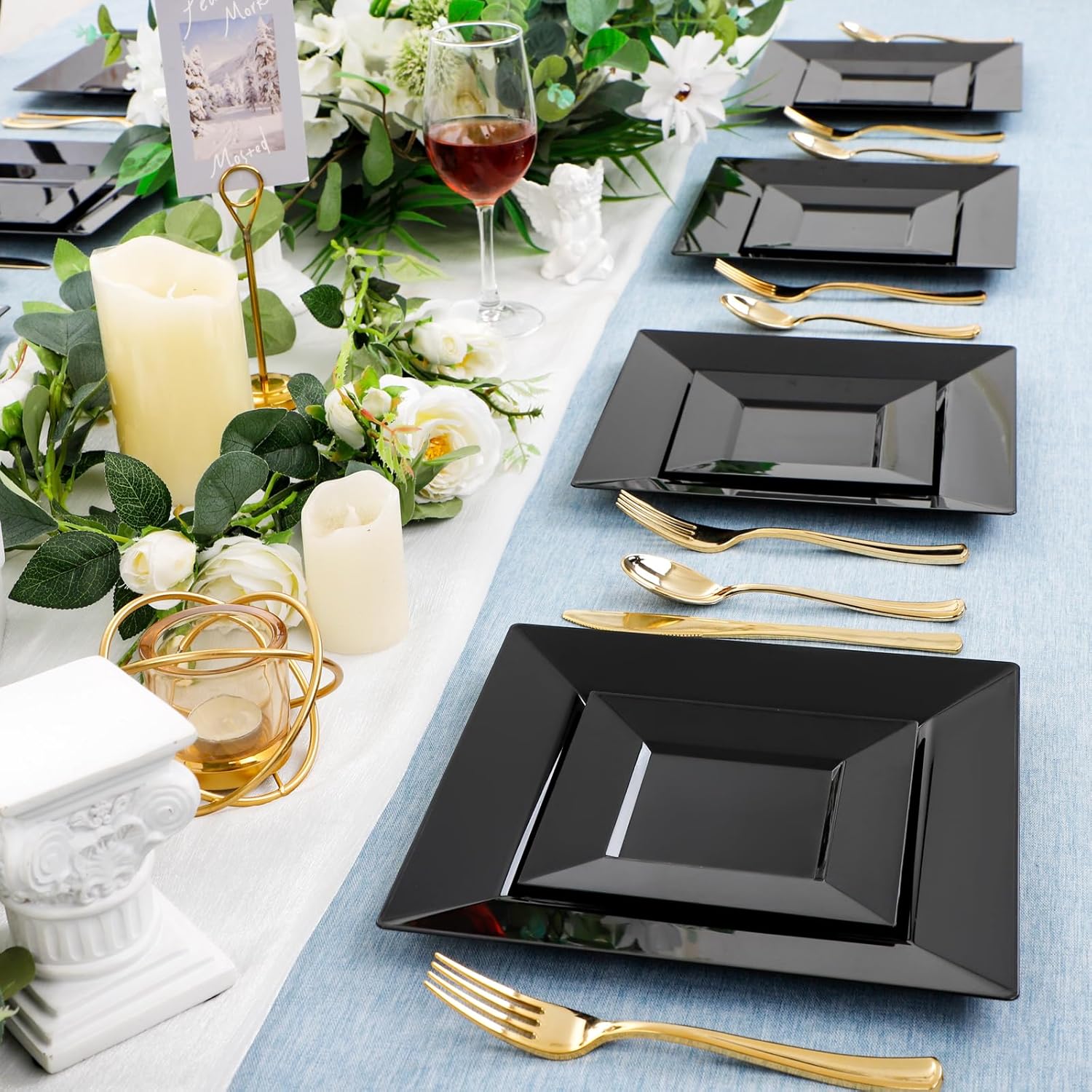 Liacere 100PCS Black Plastic Plates Set