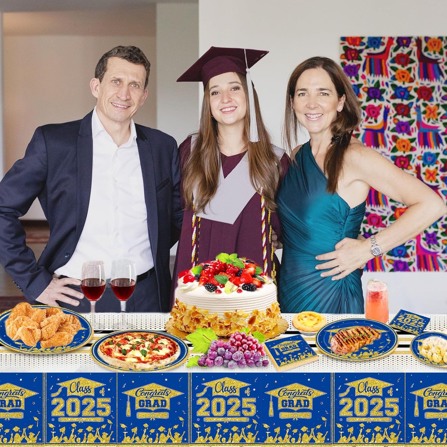Veramz 150 Pcs Graduation Party Plates Napkins Set Blue Gold