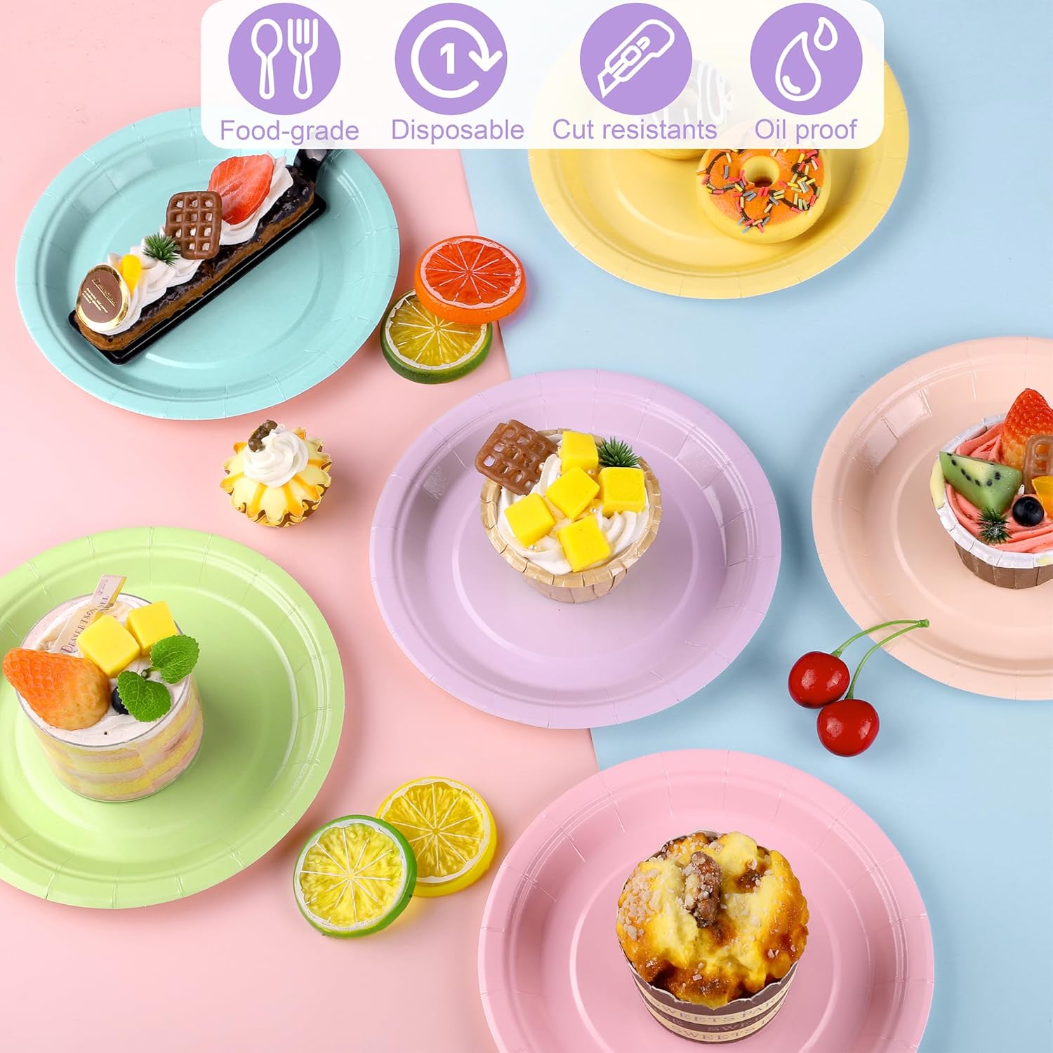 72 Pieces Pastel Rainbow Paper Plates 7 Inch Bulk Plates