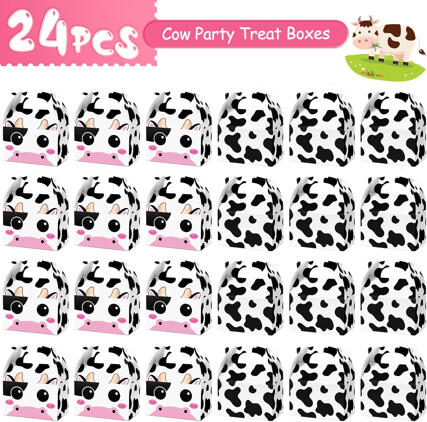 24 Pack Cow Party Treat Boxes for Farm Animals