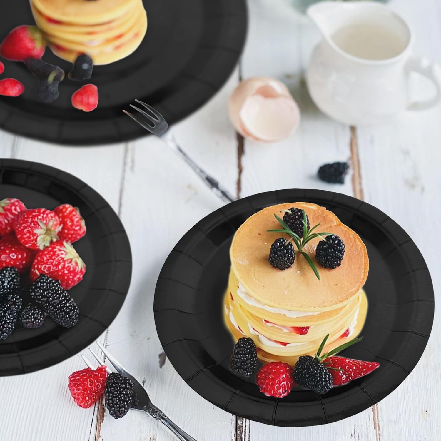 40Pcs Black Disposable Paper Plates Set for Parties and Events