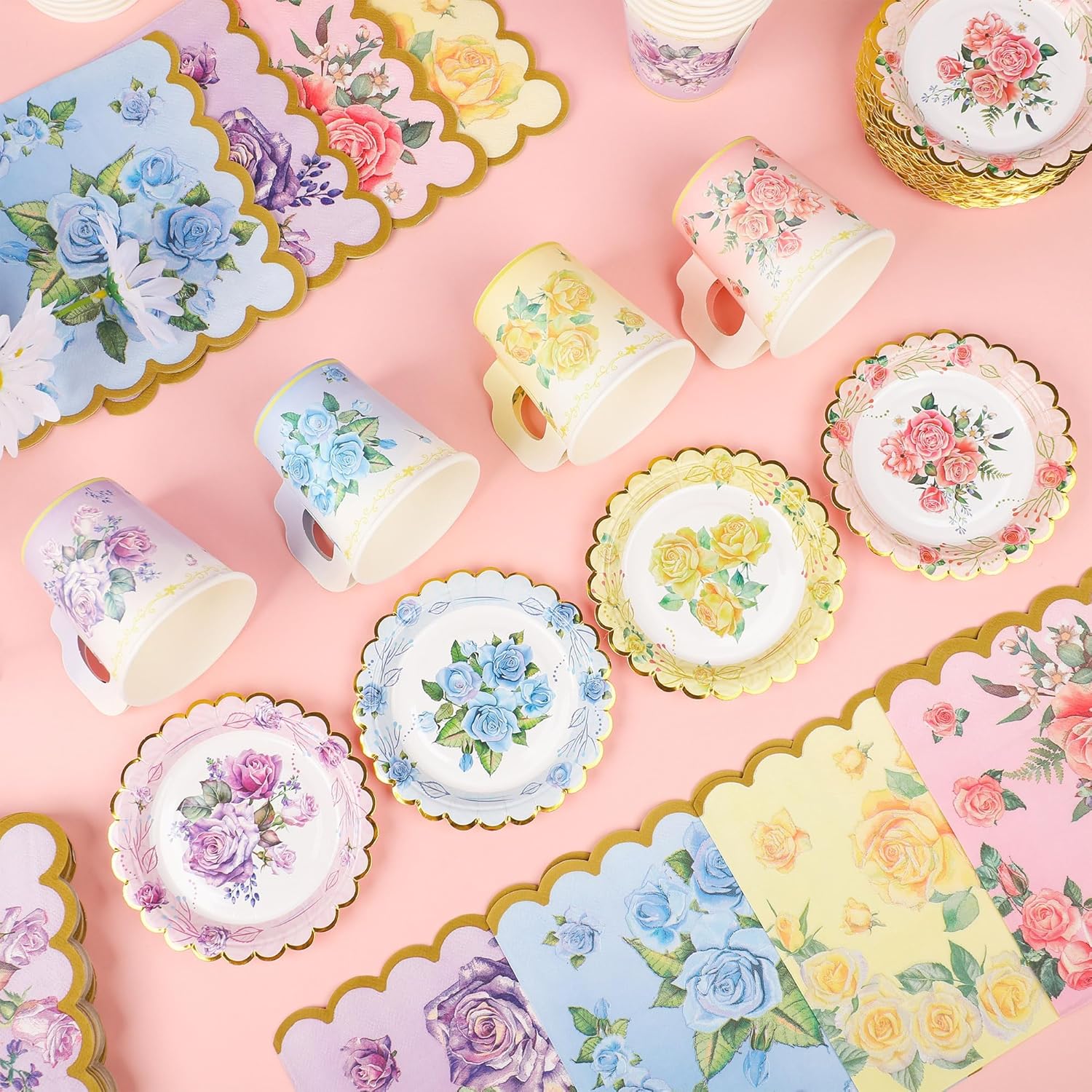 40 Set Floral Tea Cups and Saucers with Handle