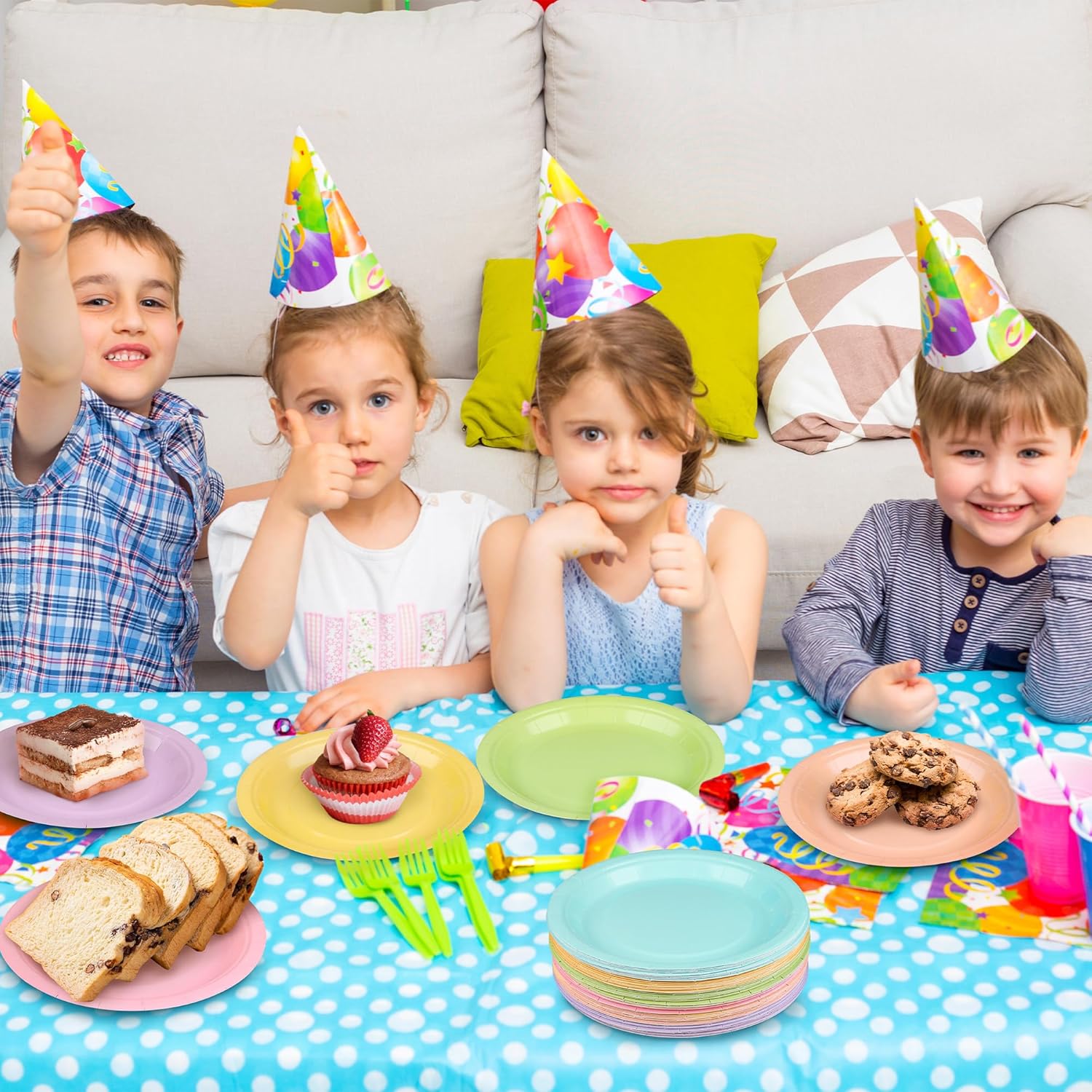 72 Pieces Pastel Rainbow Paper Plates 7 Inch Bulk Plates