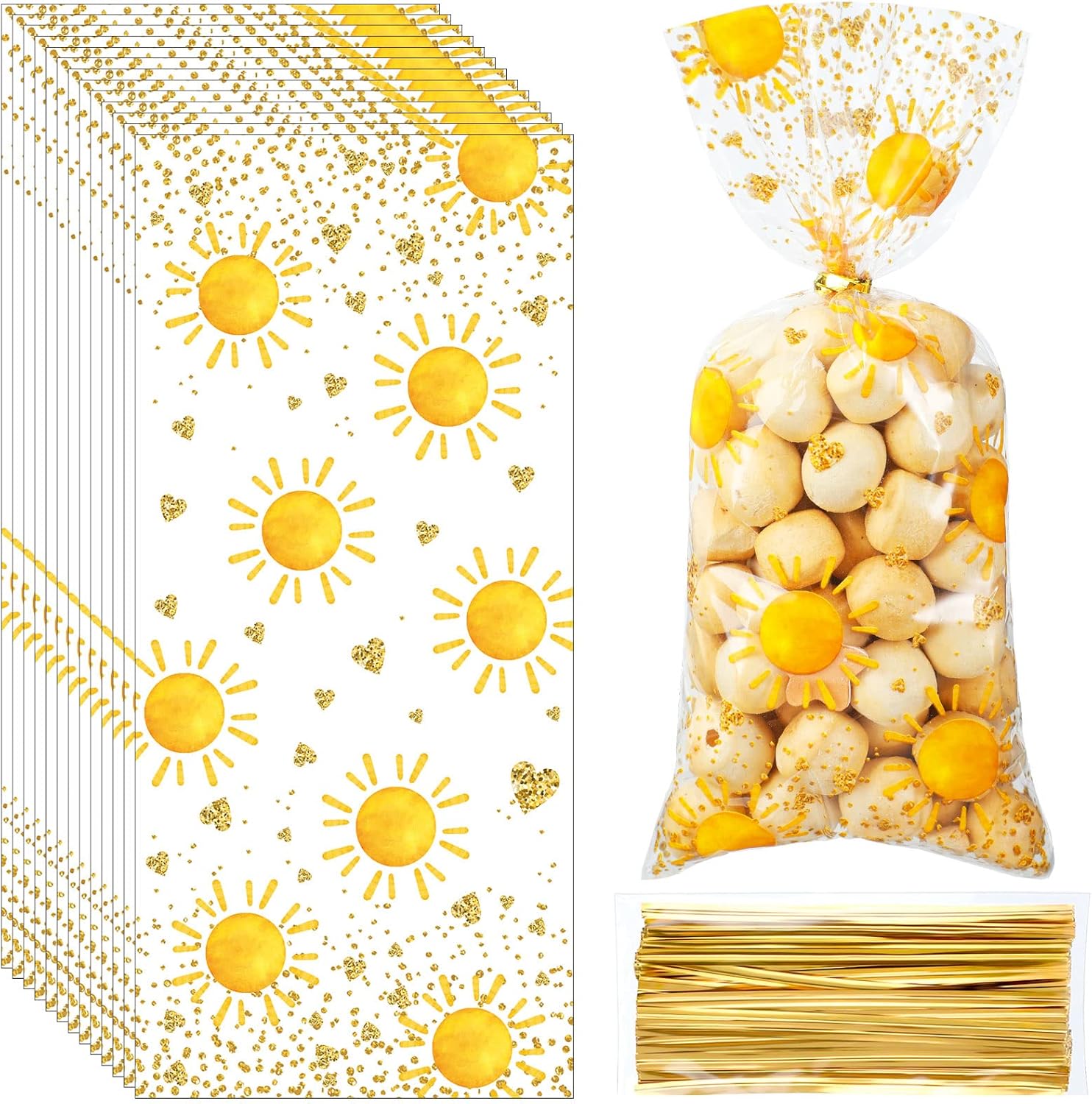 100 Pcs Boho Sun Gift Bags with Twist Ties