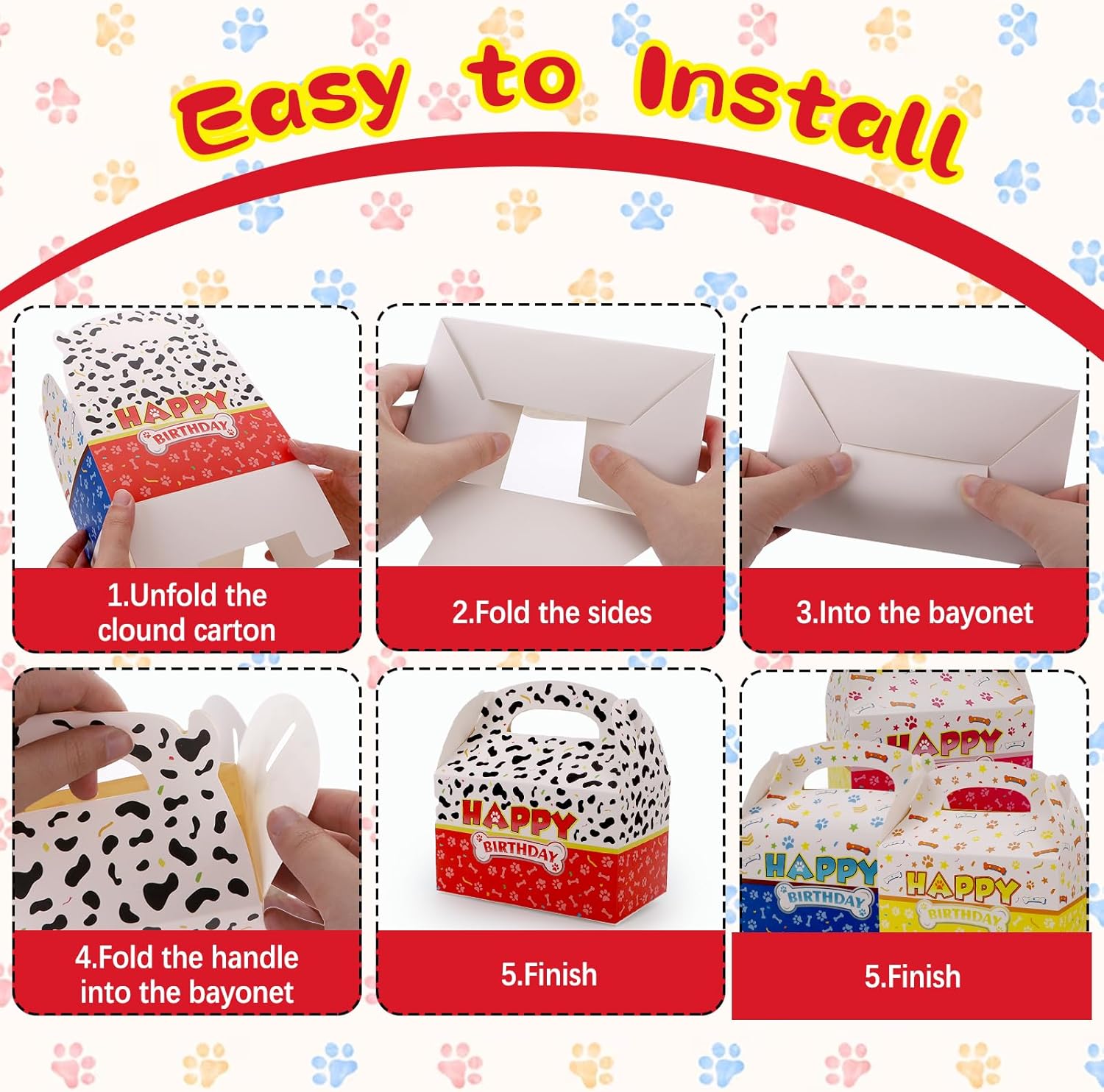 24 Pack Cartoon Dog Paw Treat Boxes for Birthday Parties