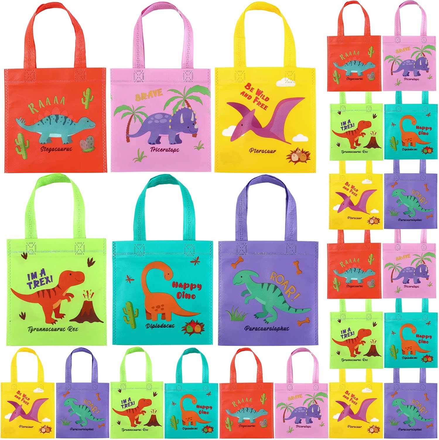 Tallew 24 Dinosaur Party Favor Bags with Handles Reusable