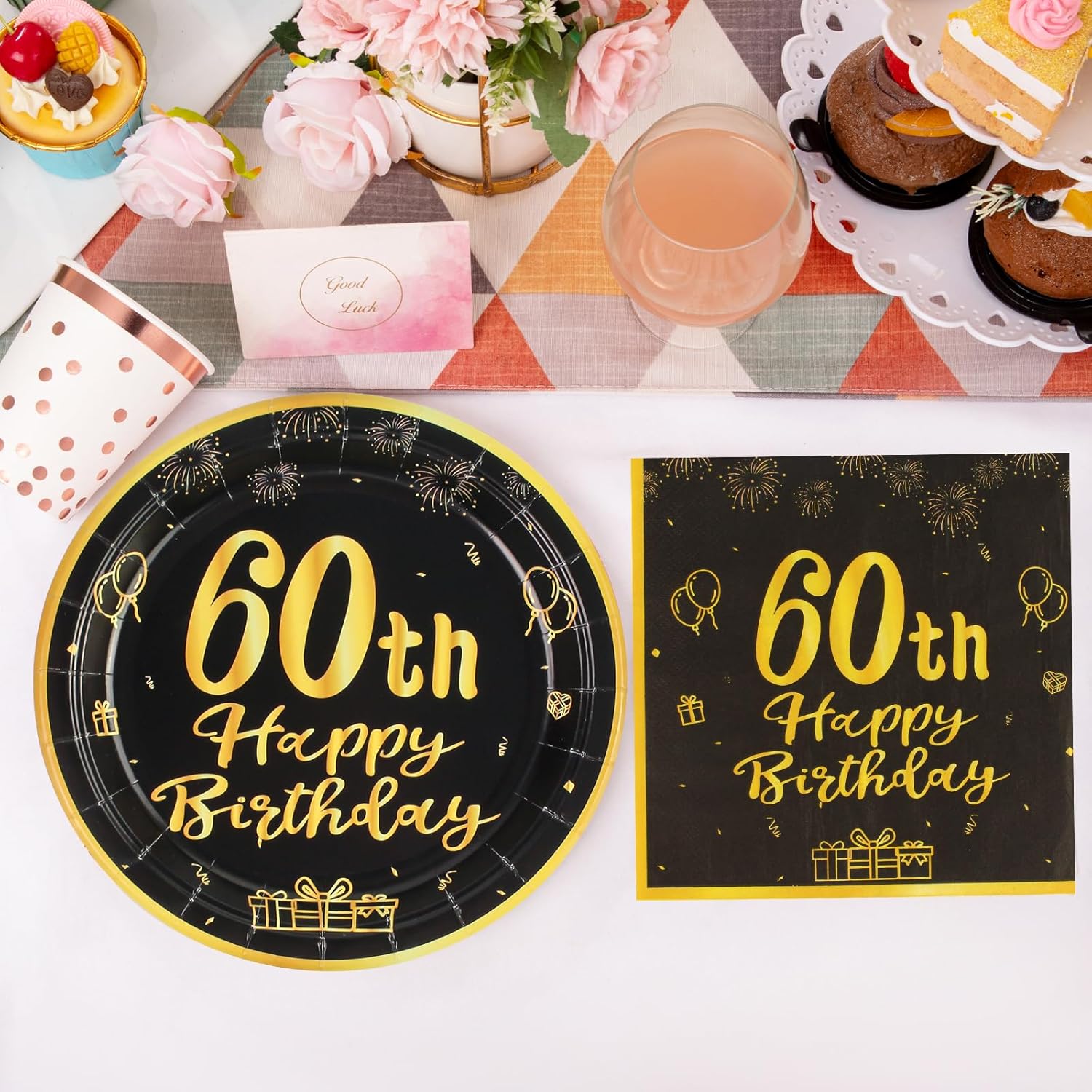 60th Birthday Plates And Napkins 50pcs 9 Black Party Decorations